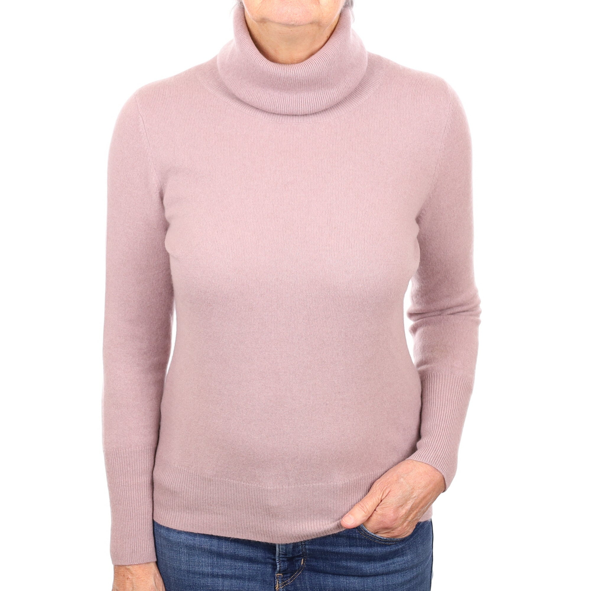 Jaeger Muted Lilac Cashmere Polo Neck Jumper Medium