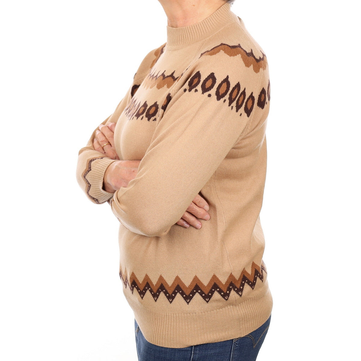 Caramel Brown Pattern Cashmere Turtle Neck Jumper Medium