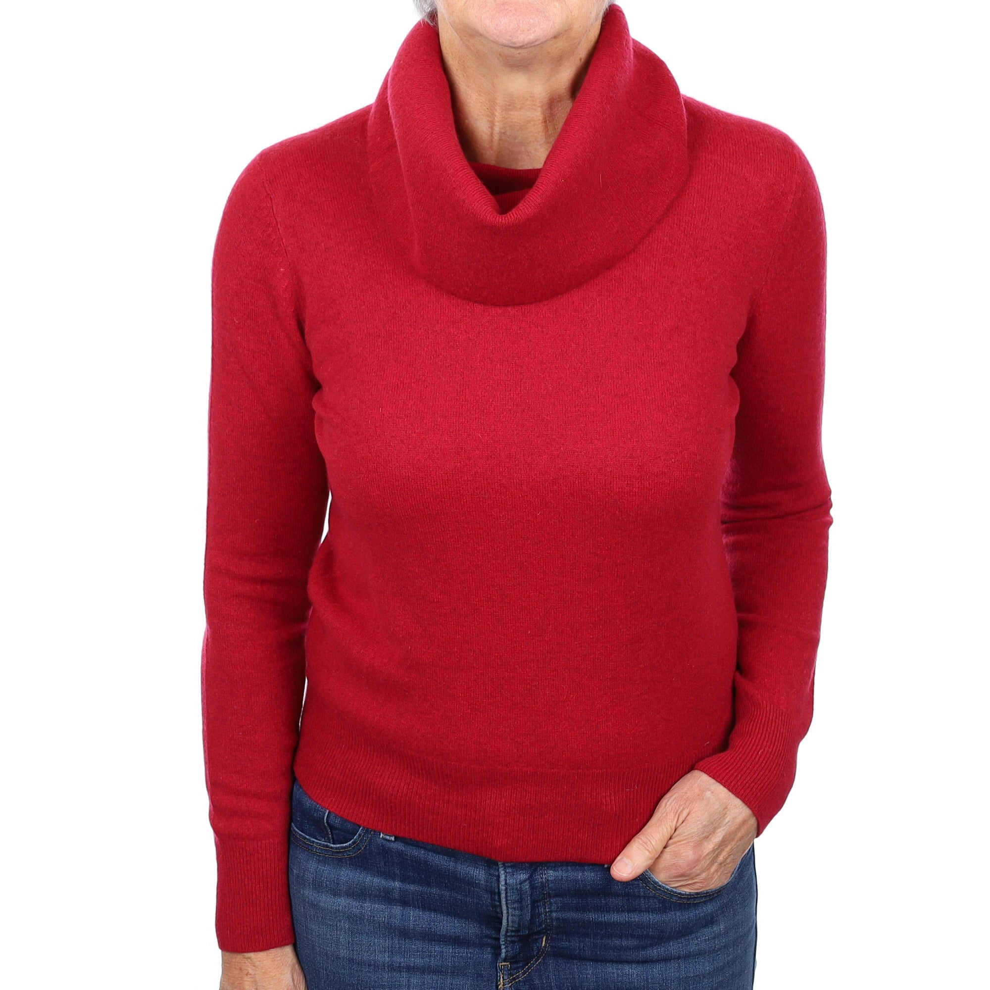 Crimson Red Cashmere Cowl Neck Jumper Medium