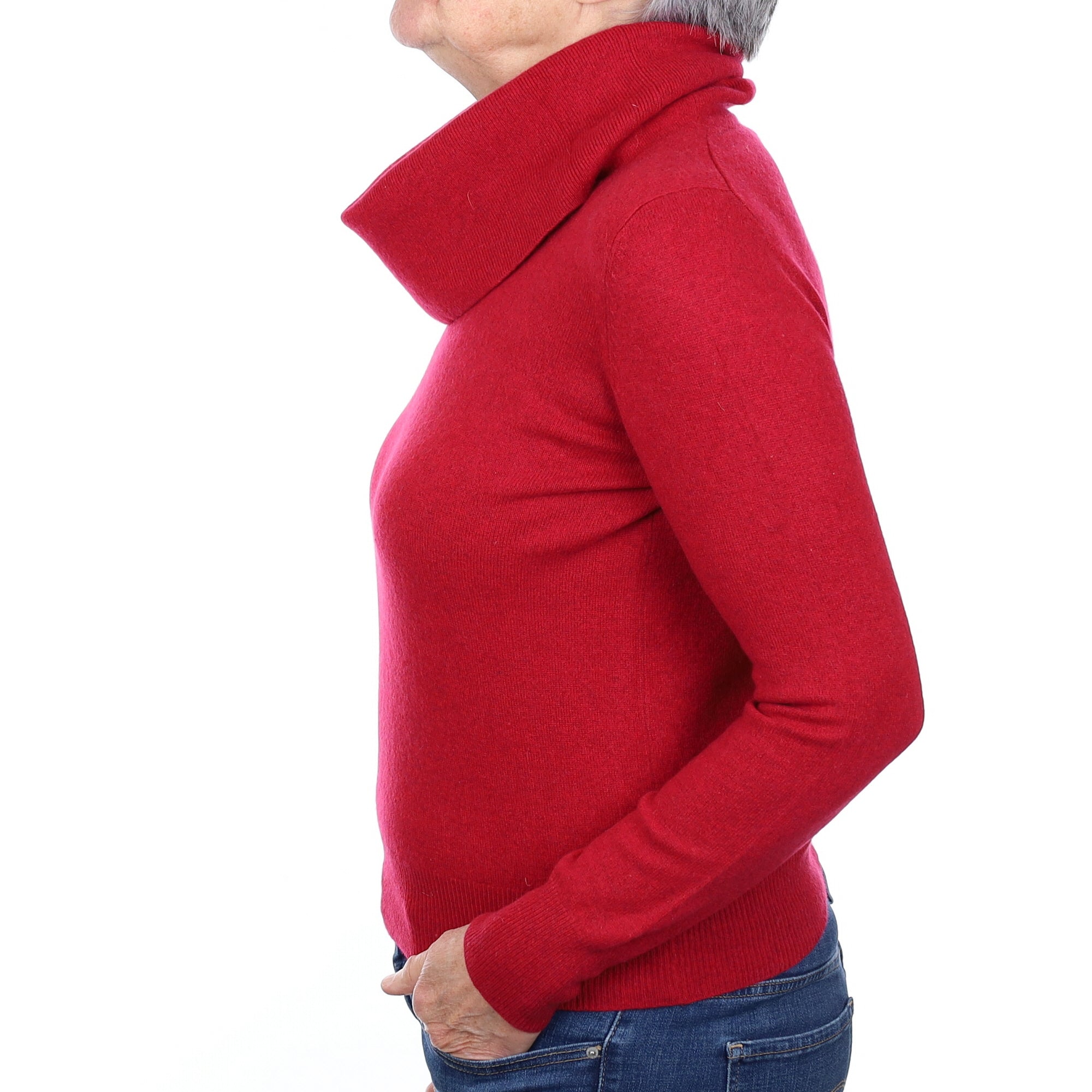 Crimson Red Cashmere Cowl Neck Jumper Medium
