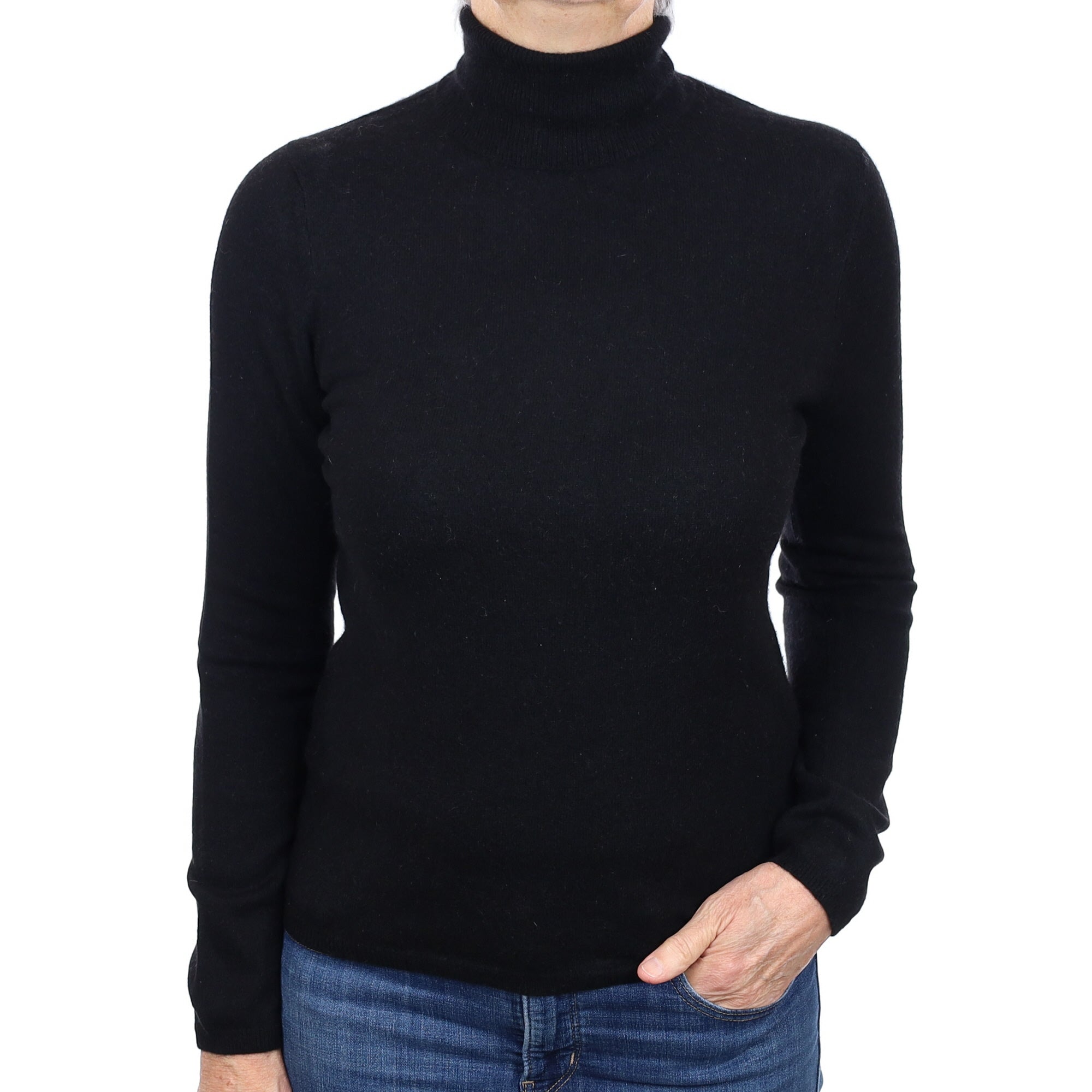 Black Cashmere Polo Neck Jumper Medium
