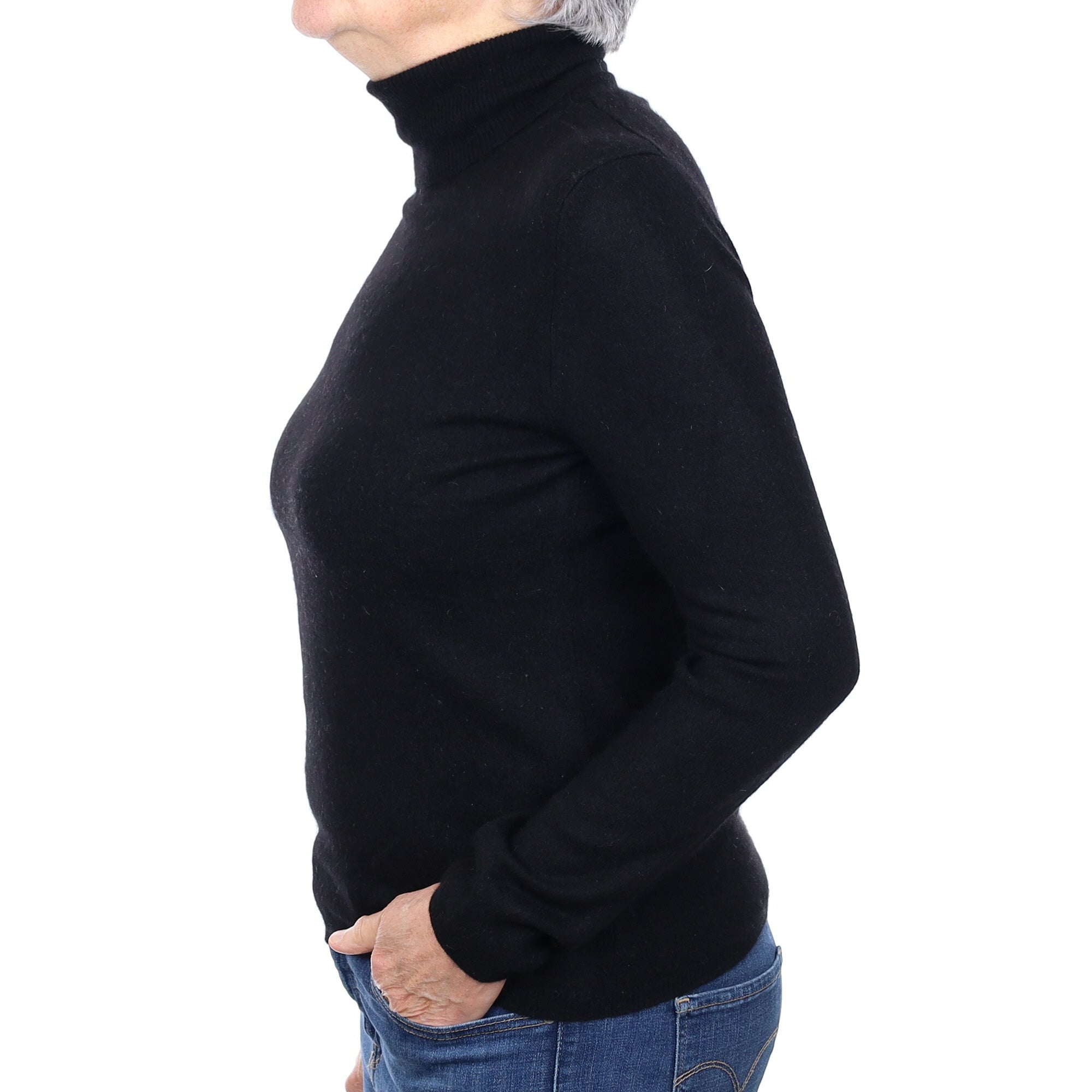 Black Cashmere Polo Neck Jumper Medium