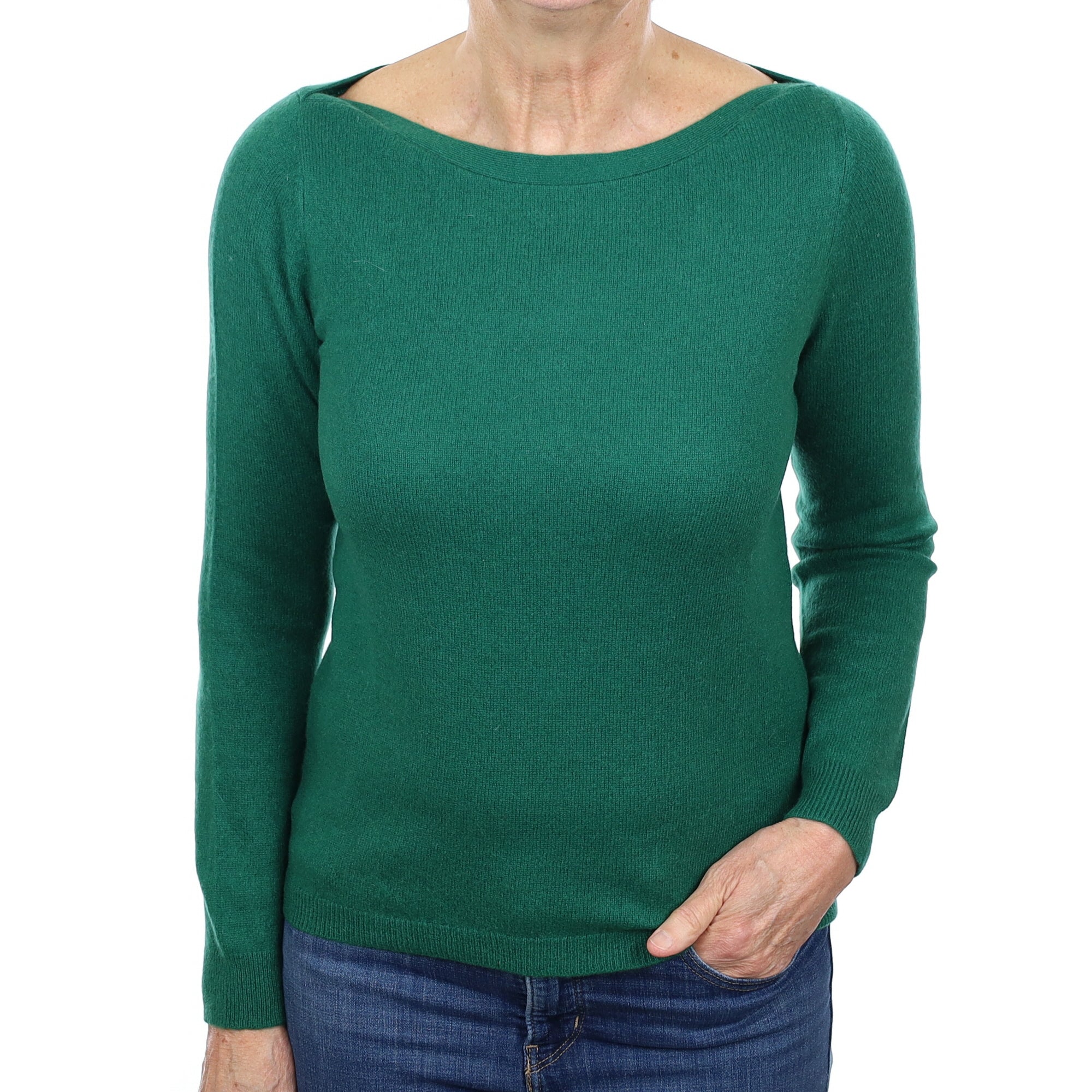 Emerald Green Cashmere Boat Neck Jumper Medium