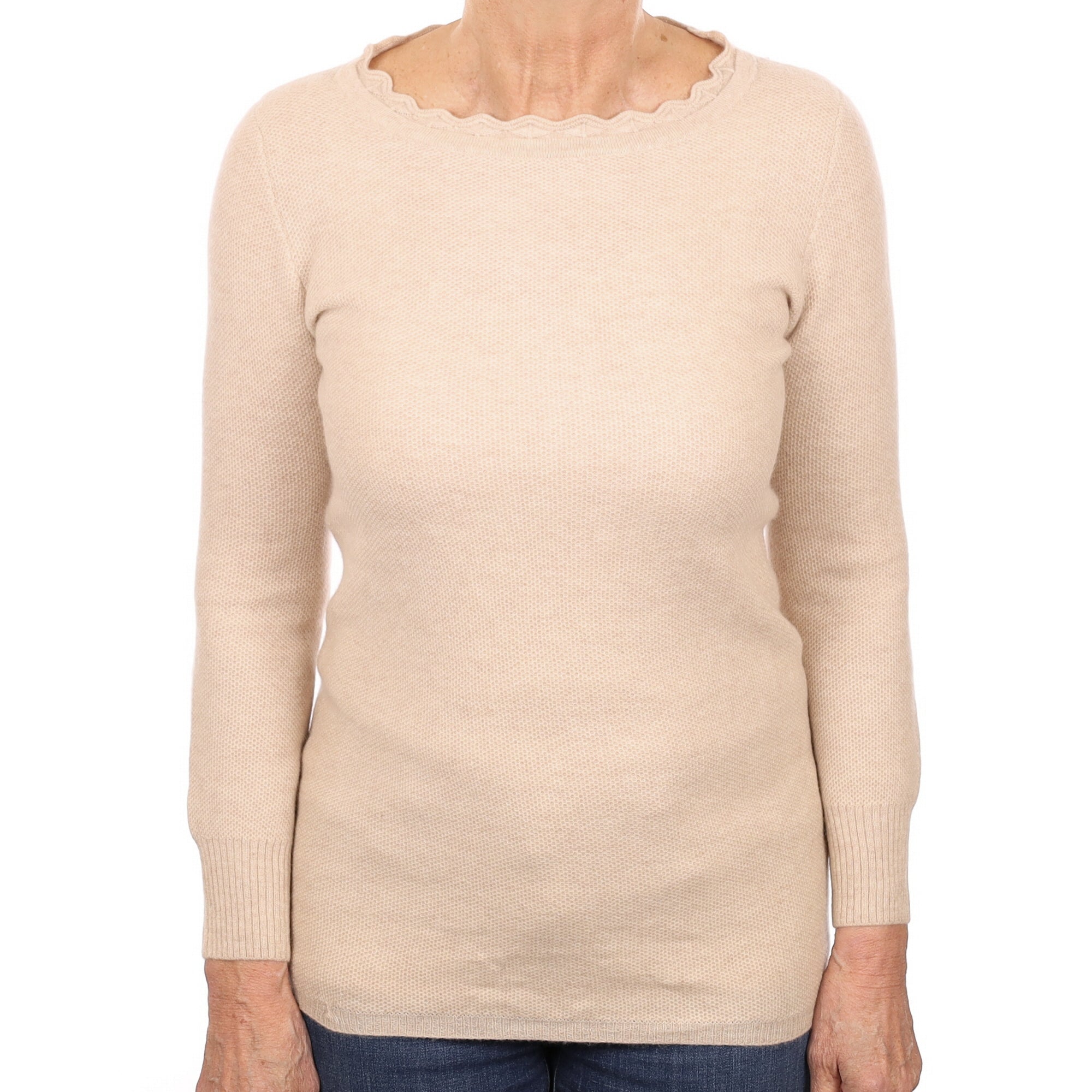 Oatmeal Cashmere Textured Crew Neck Jumper Medium