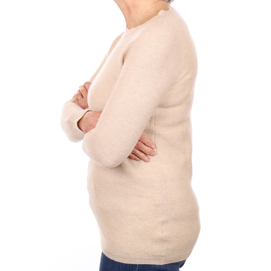 Oatmeal Cashmere Textured Crew Neck Jumper Medium