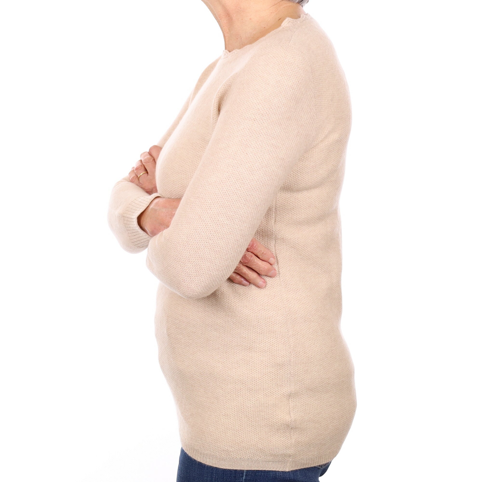 Oatmeal Cashmere Textured Crew Neck Jumper Medium