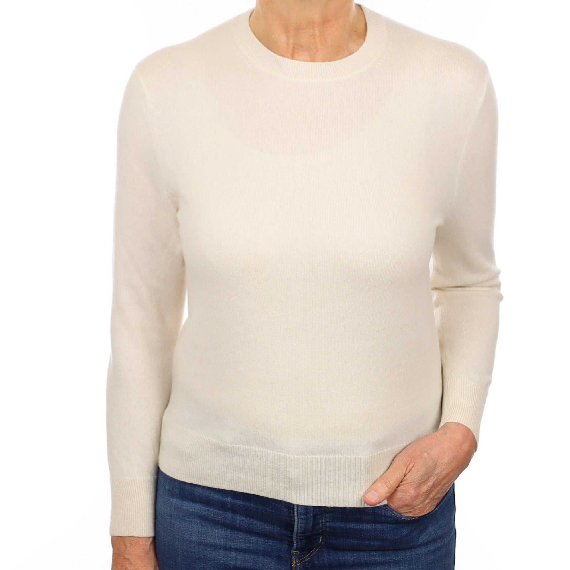 Ivory Cashmere Crew Neck Jumper Medium