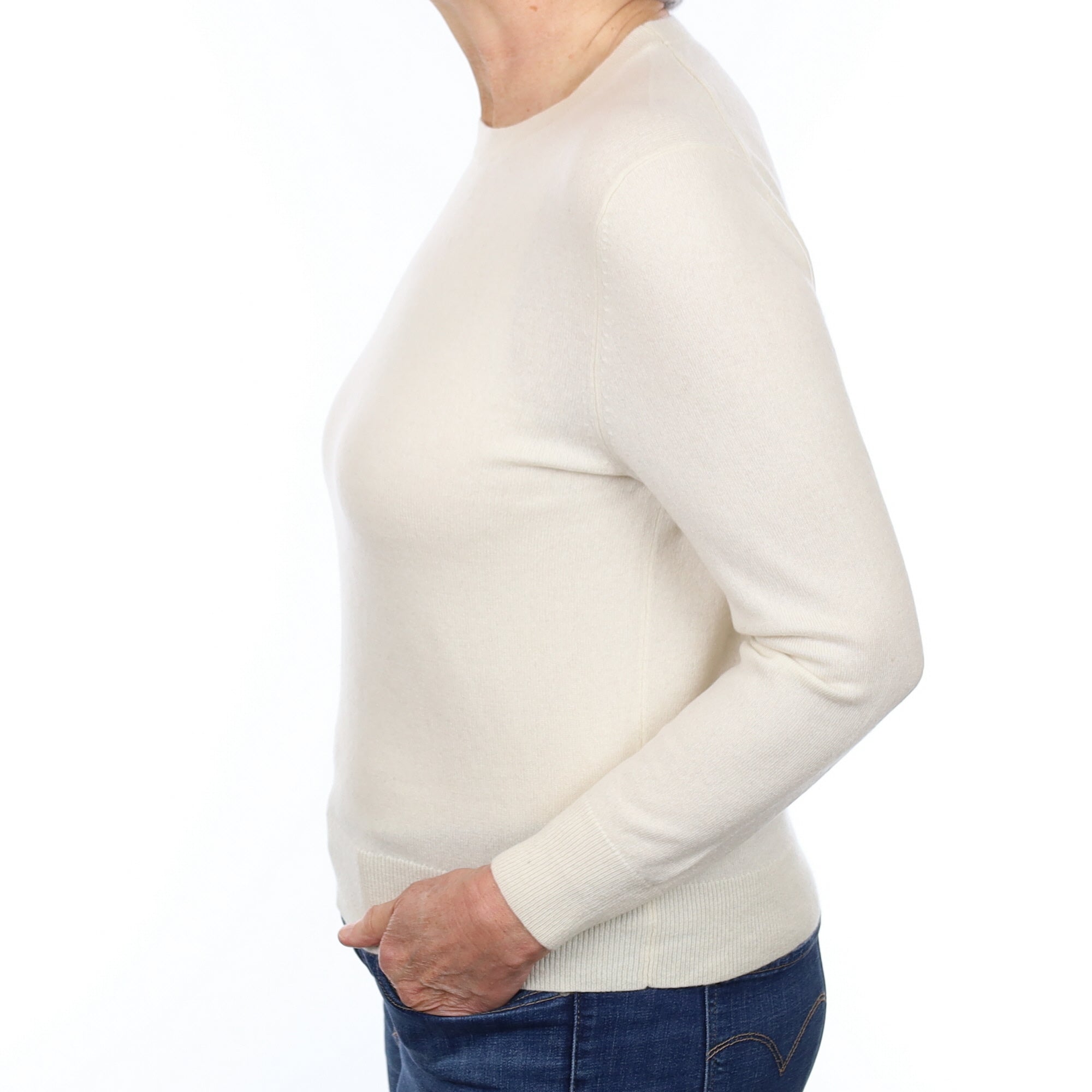 Ivory Cashmere Crew Neck Jumper Medium