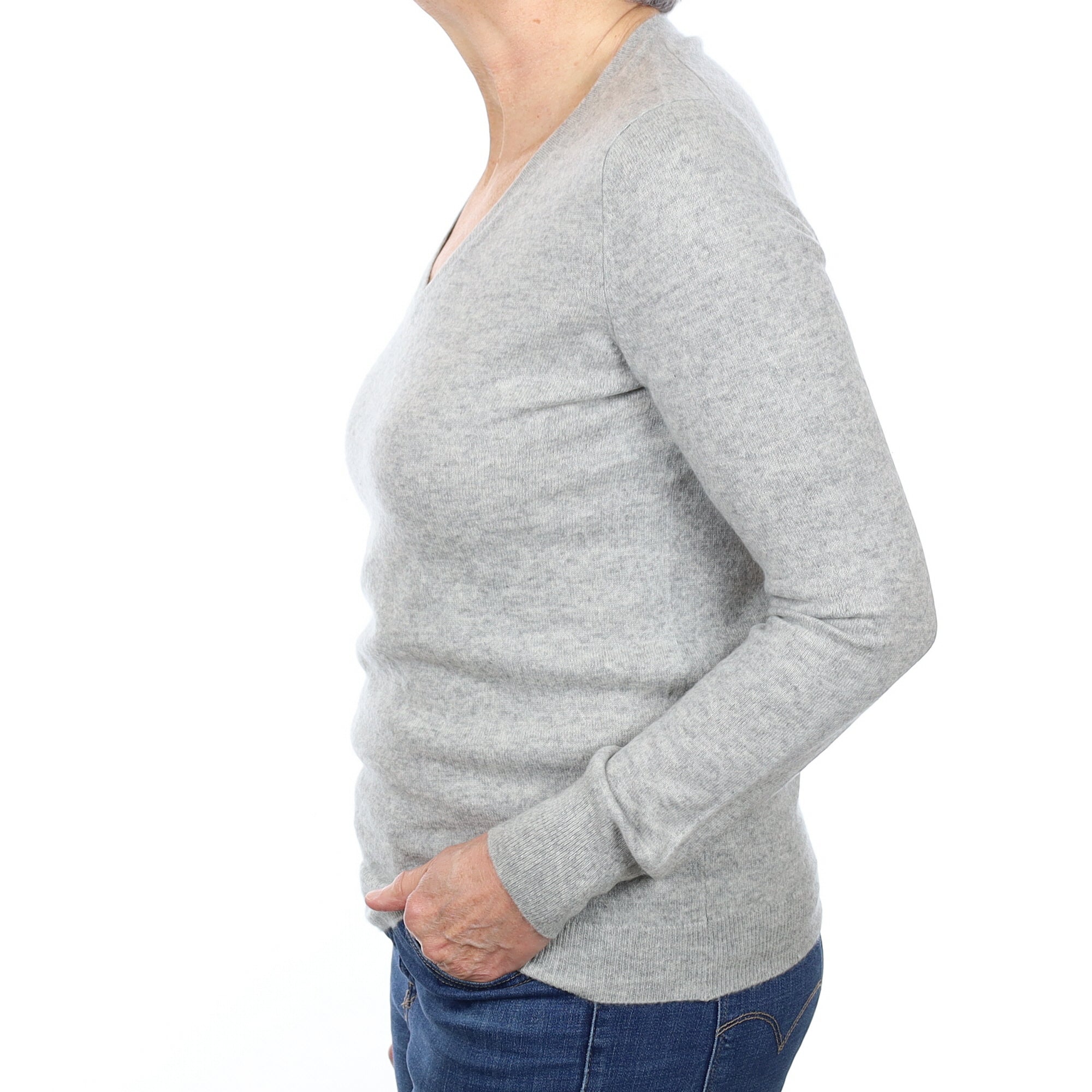 Smoke Grey Cashmere V Neck Jumper Medium