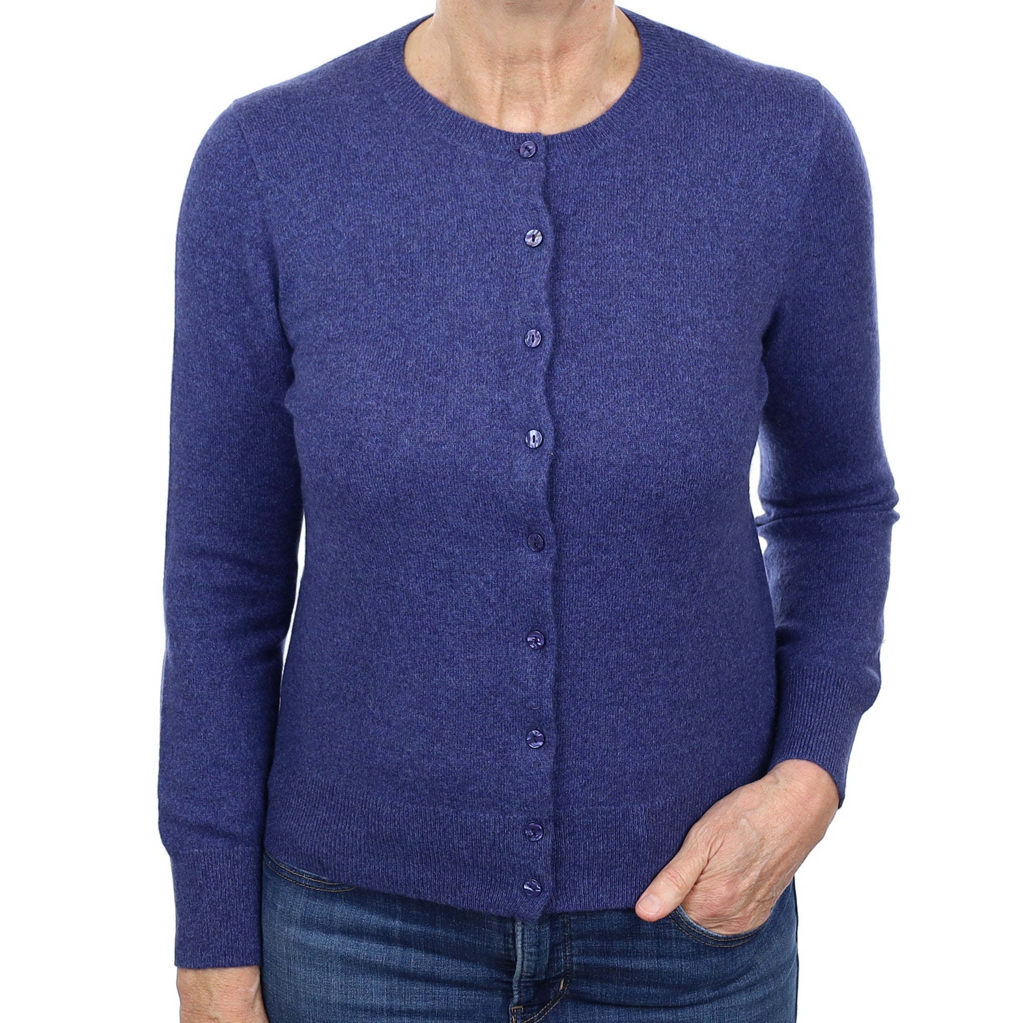 Denim Blue Marl Cashmere Crew Neck Cardigan Medium