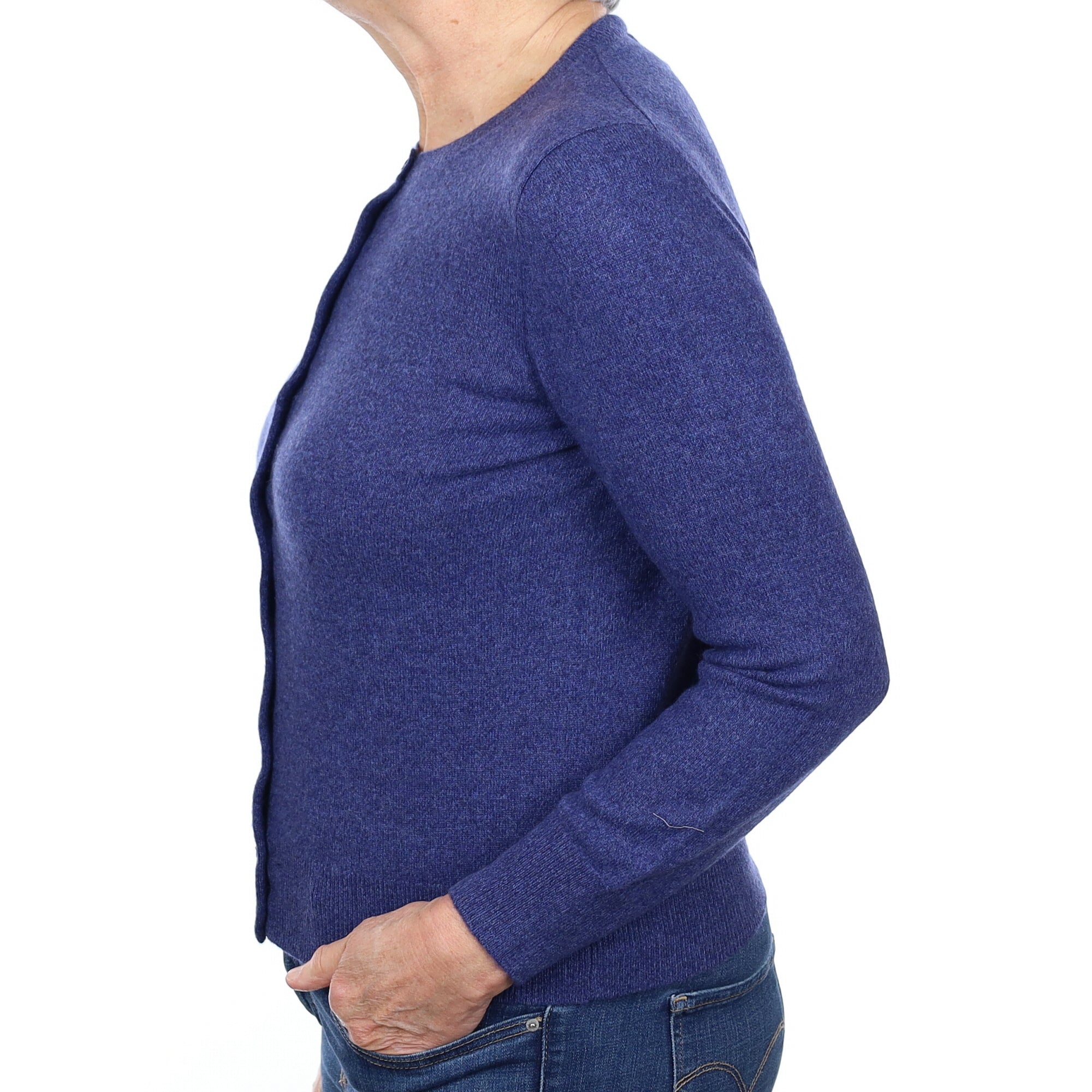 Denim Blue Marl Cashmere Crew Neck Cardigan Medium
