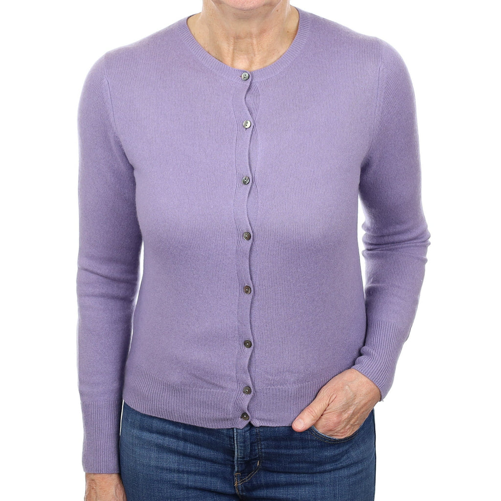 Lavender Purple Cashmere Crew Neck Cardigan Medium