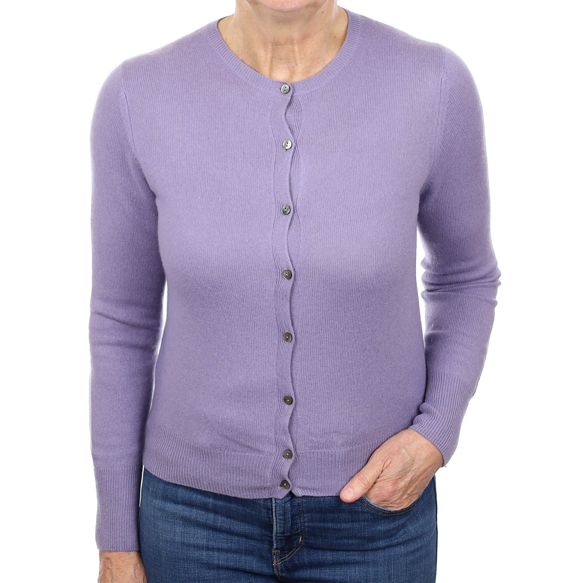 Lavender Purple Cashmere Crew Neck Cardigan Medium
