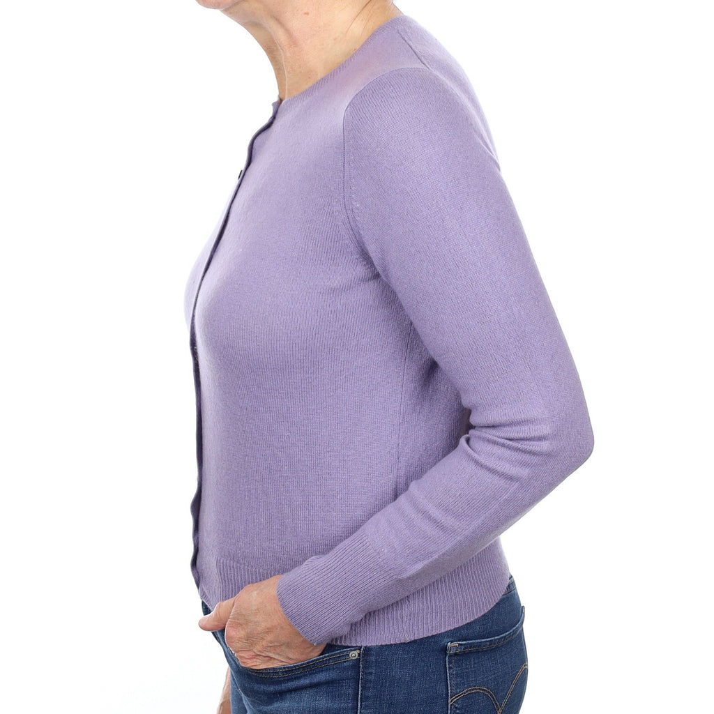 Lavender Purple Cashmere Crew Neck Cardigan Medium
