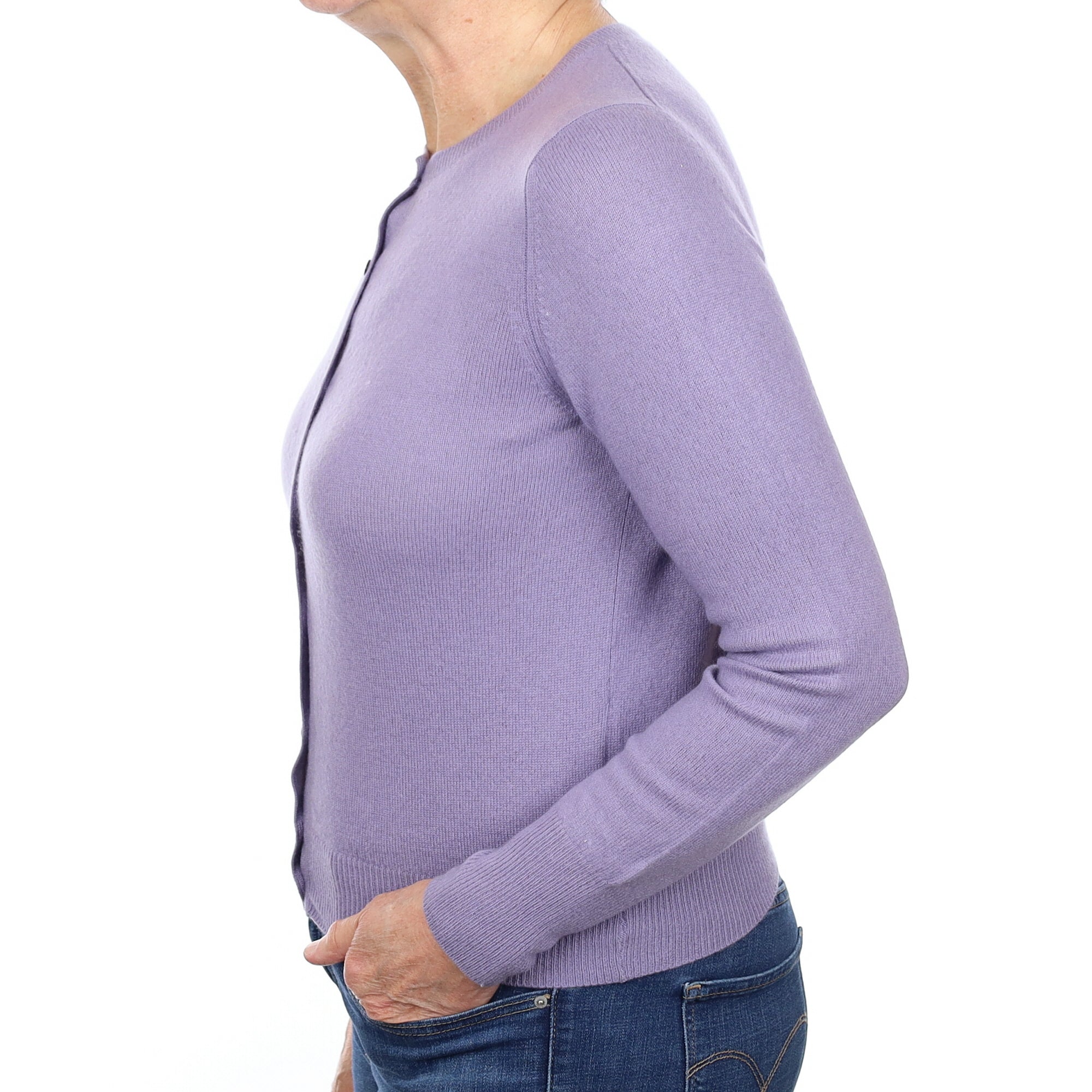 Lavender Purple Cashmere Crew Neck Cardigan Medium