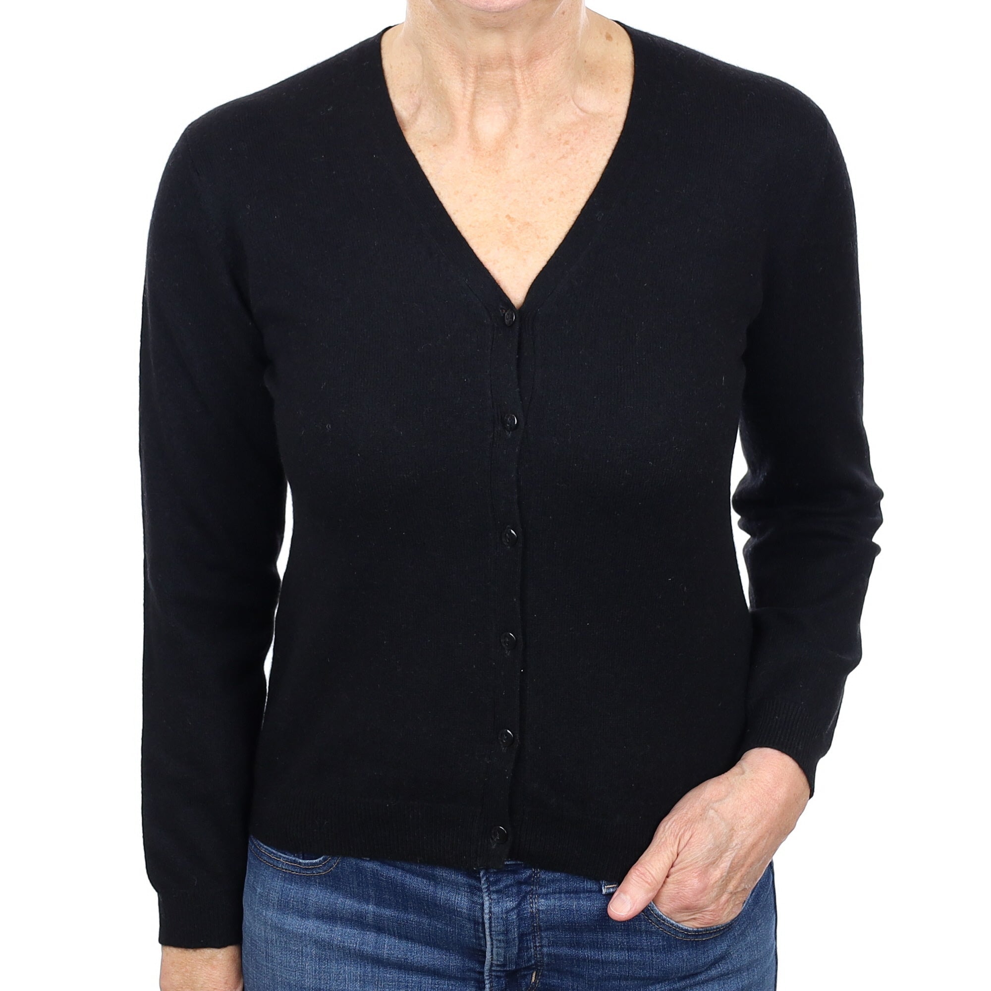 Black Cashmere V Neck Cardigan Medium