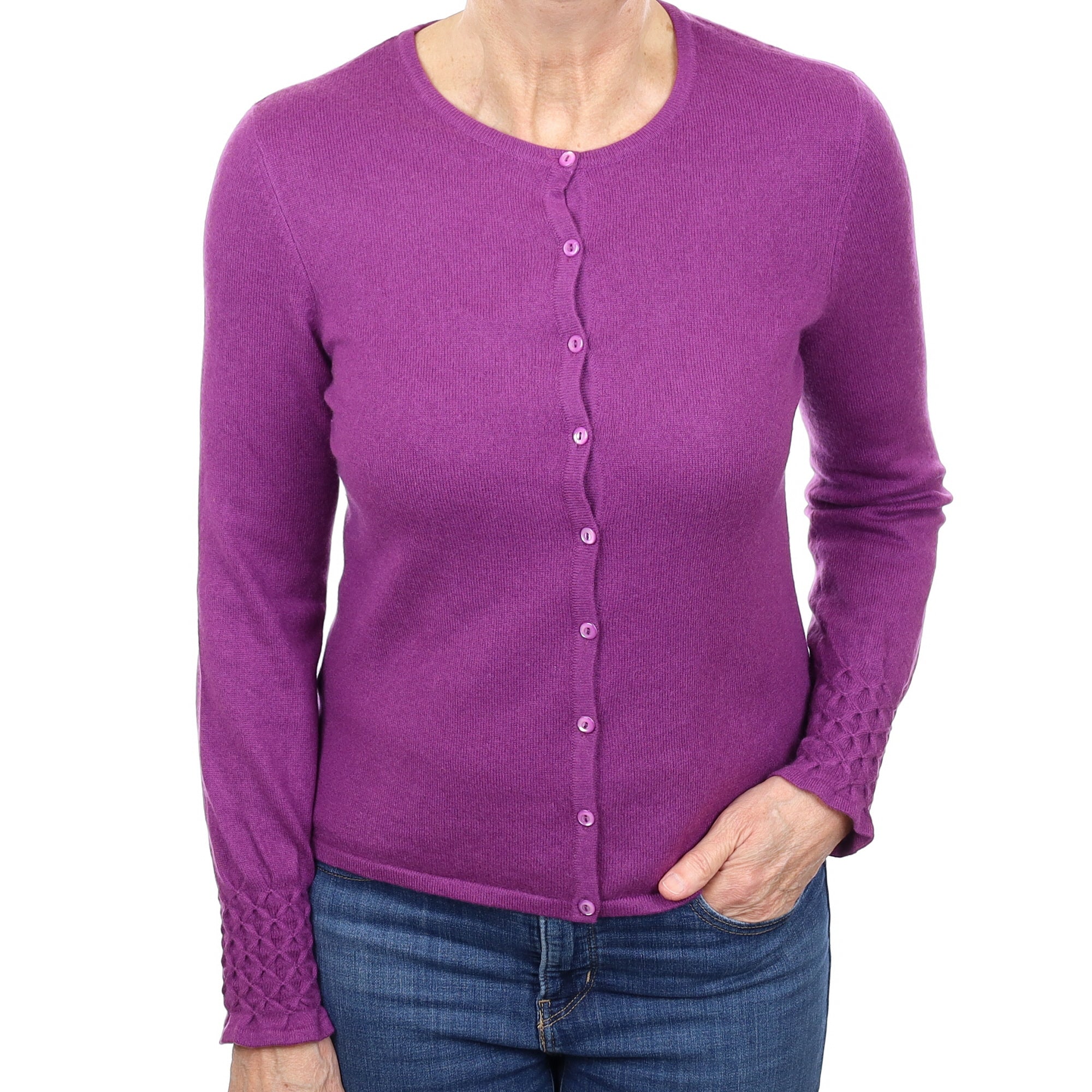 Viola Purple Cashmere Crew Neck Cardigan Medium
