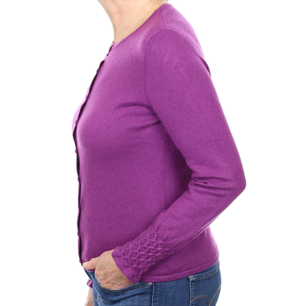 Viola Purple Cashmere Crew Neck Cardigan Medium