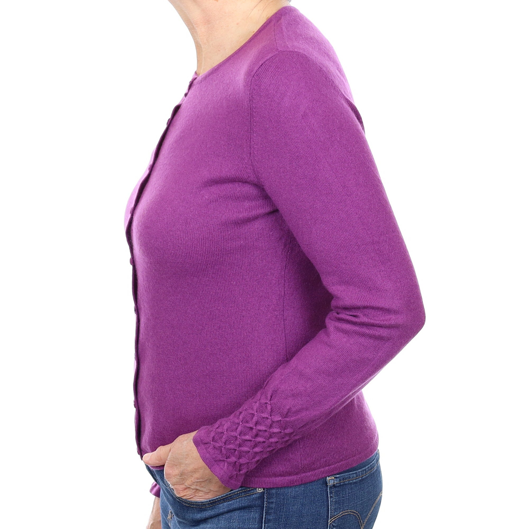 Viola Purple Cashmere Crew Neck Cardigan Medium