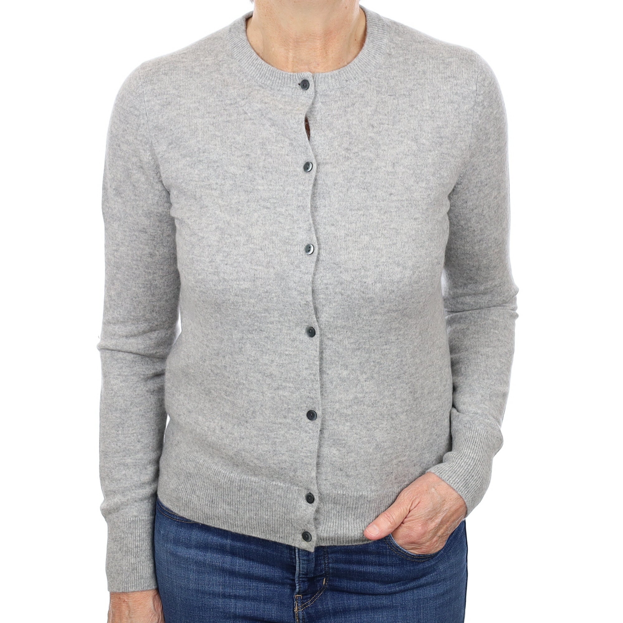 Smoke Grey Cashmere Crew Neck Cardigan Medium