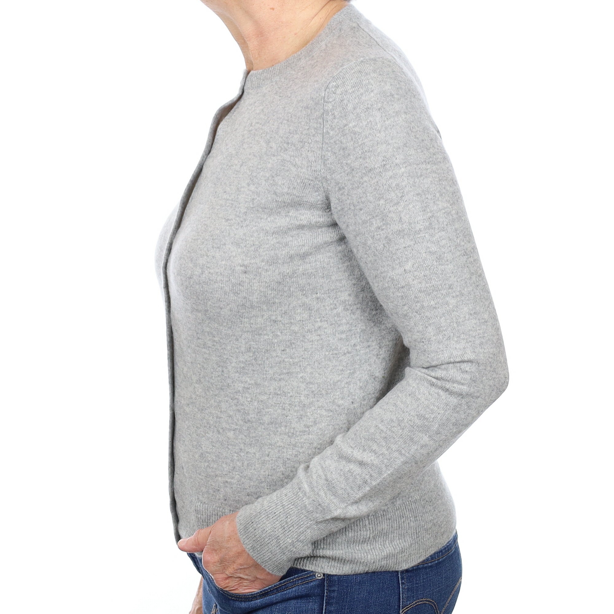 Smoke Grey Cashmere Crew Neck Cardigan Medium