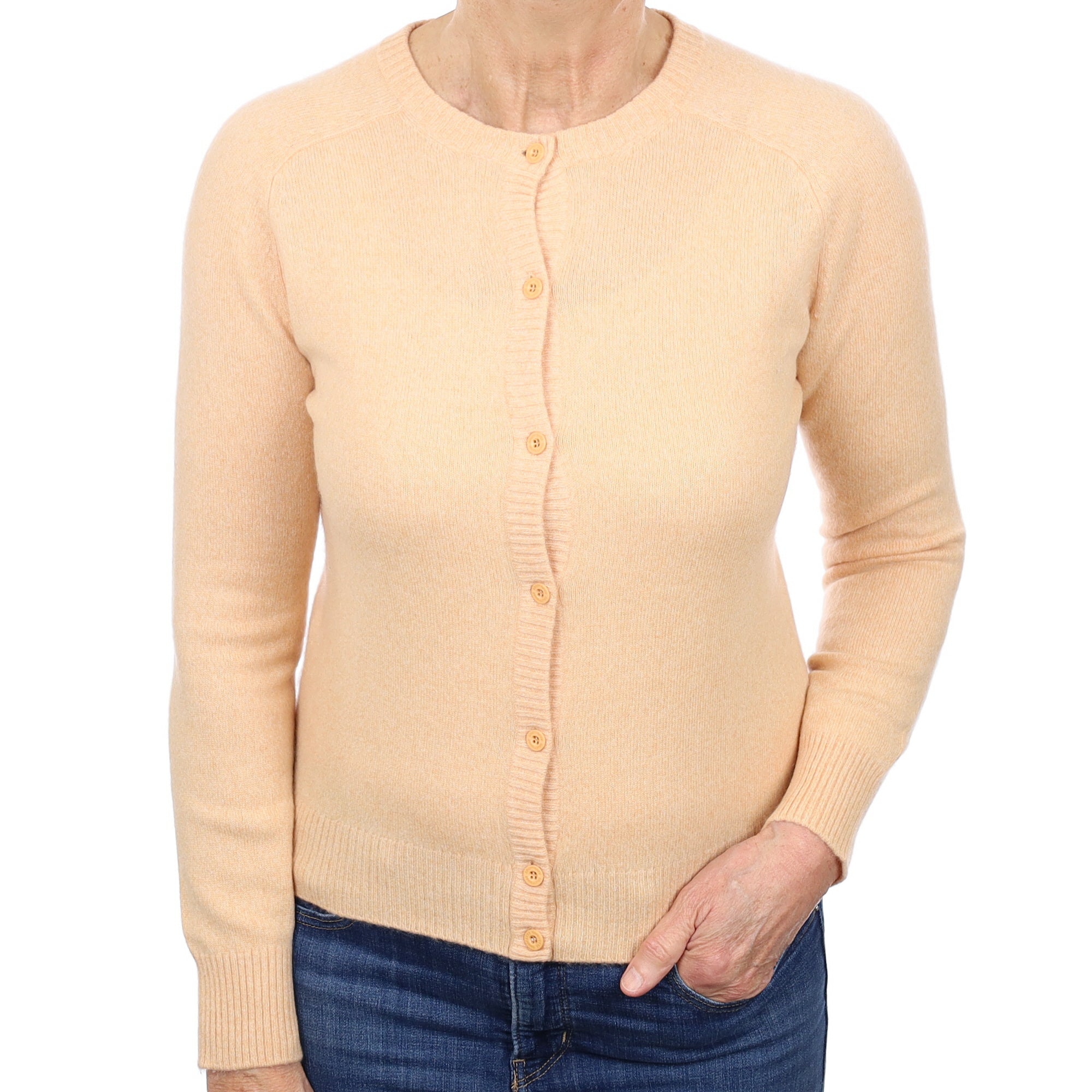 Soft Apricot Cashmere Crew Neck Cardigan Medium