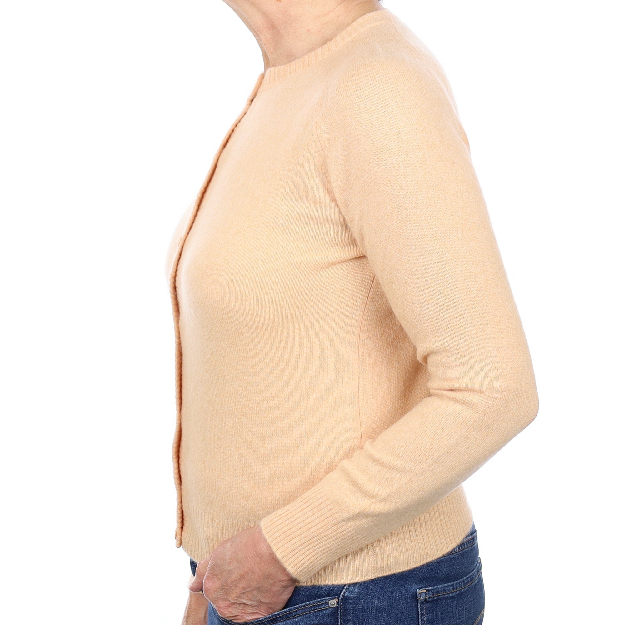 Soft Apricot Cashmere Crew Neck Cardigan Medium