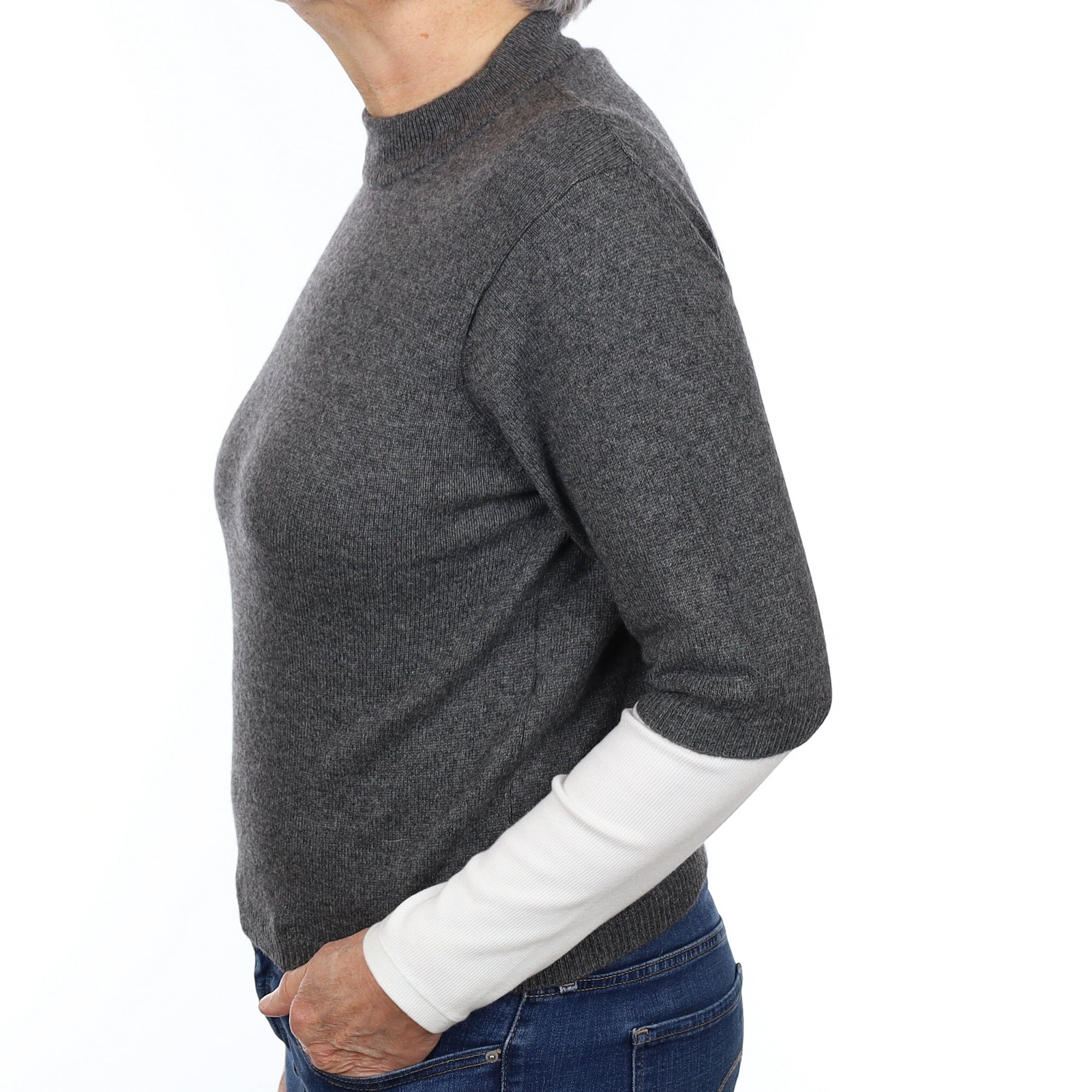 Slate Grey Cashmere Short Sleeve Turtle Neck Jumper Medium