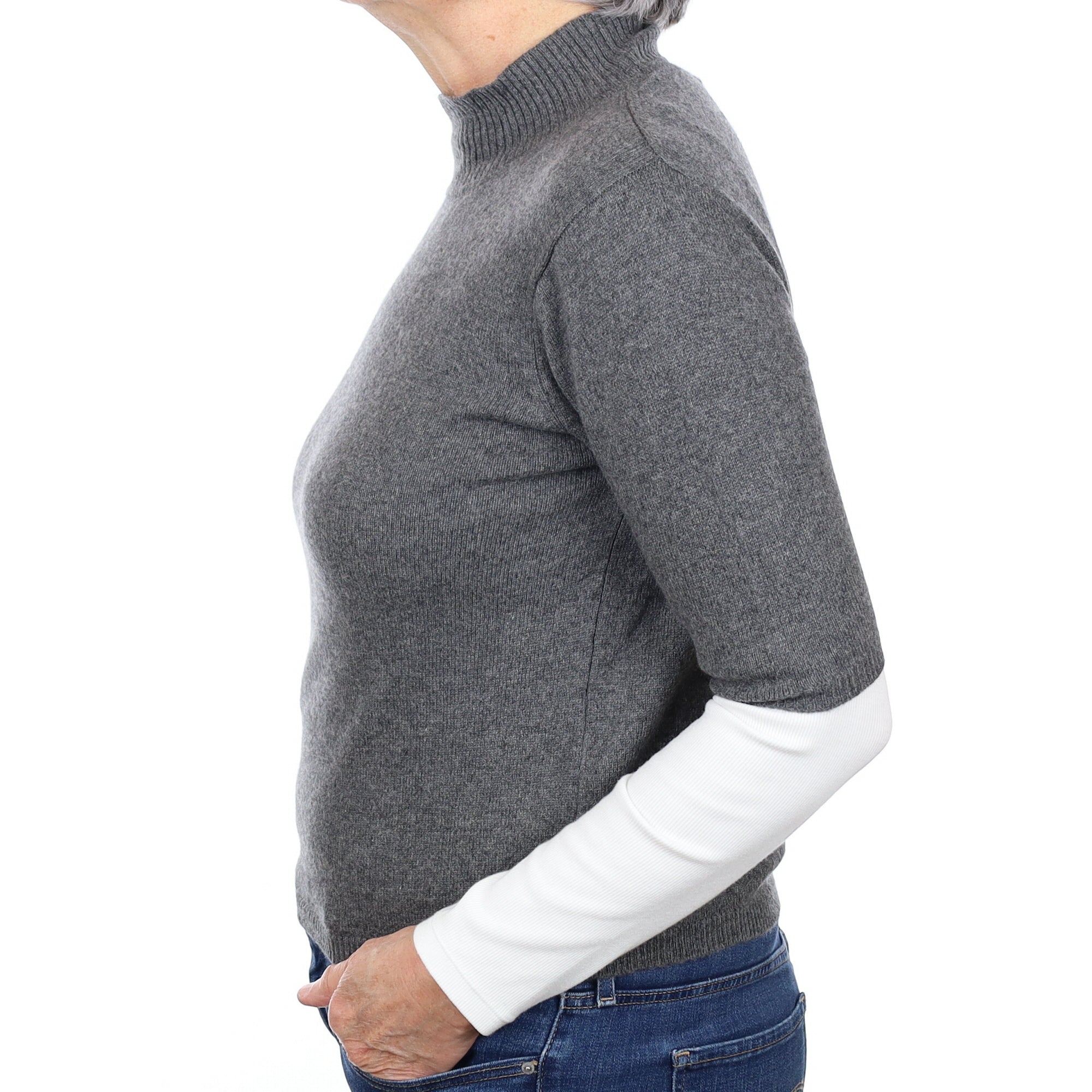 Slate Grey Cashmere Short Sleeve Turtleneck Jumper Medium