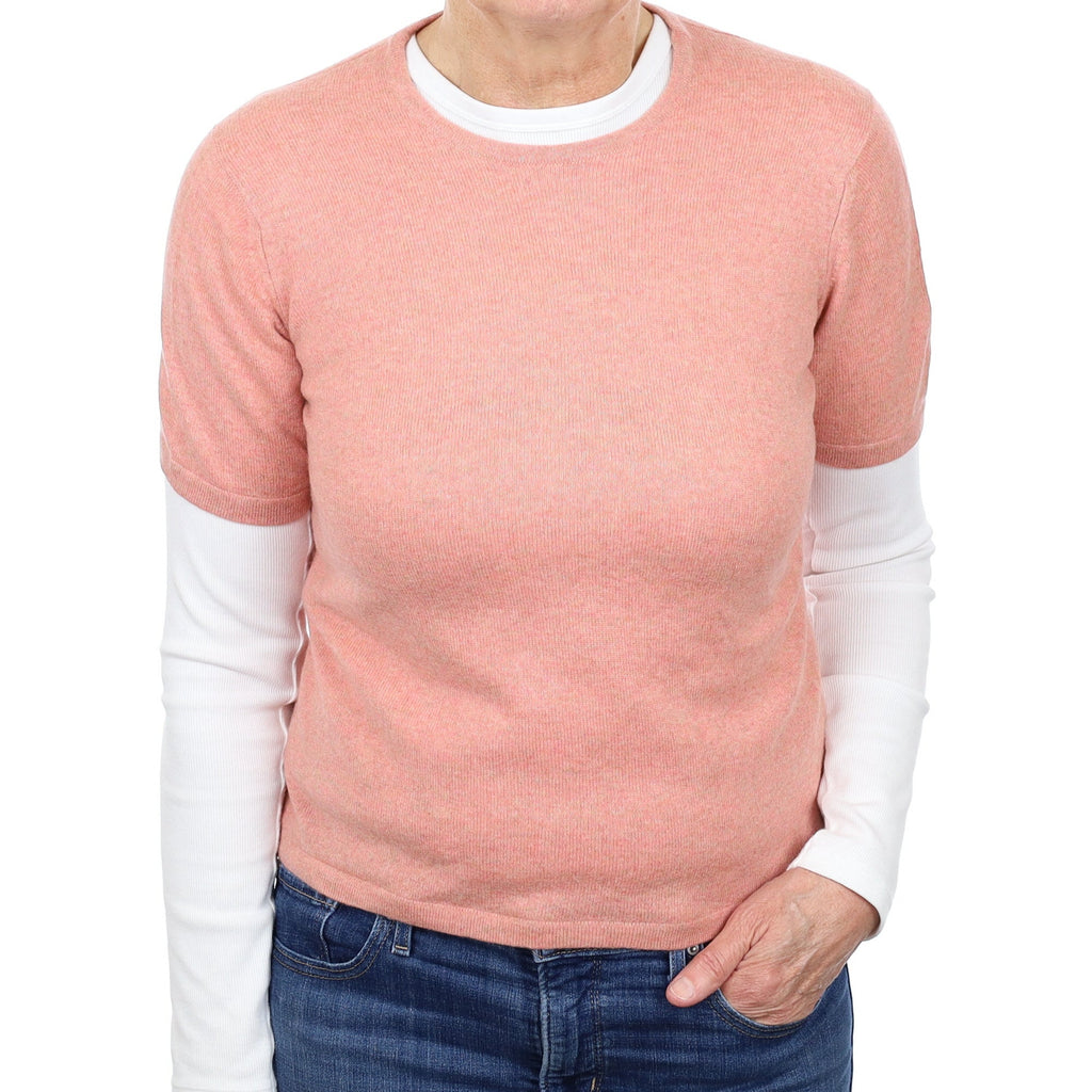 Scottish Salmon Pink Cashmere Short Sleeve Crew Neck Jumper Medium