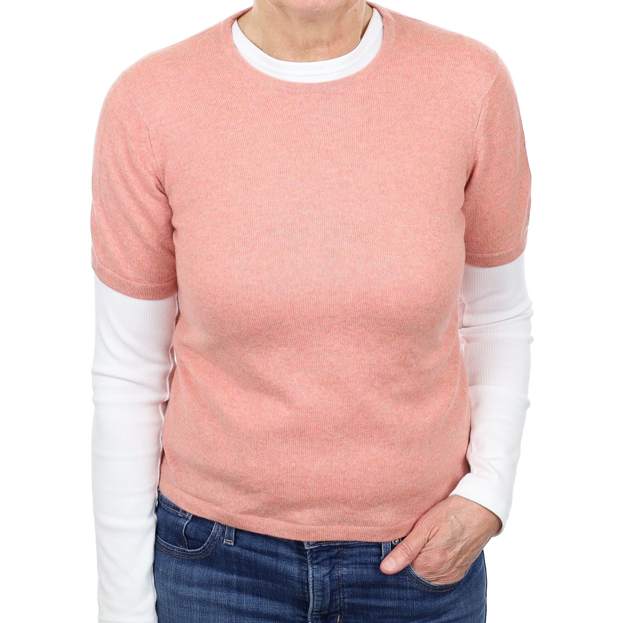 Scottish Salmon Pink Cashmere Short Sleeve Crew Neck Jumper Medium