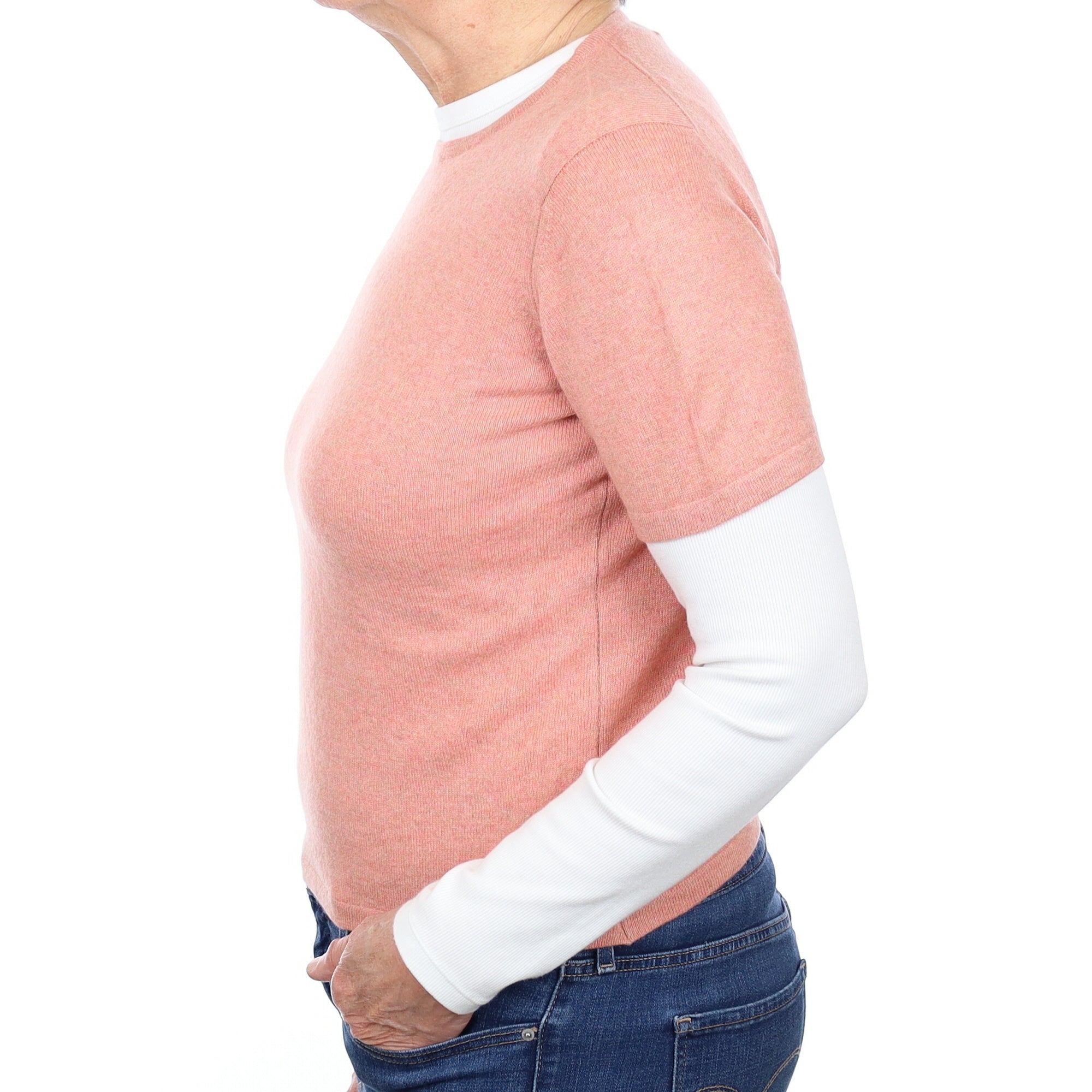 Scottish Salmon Pink Cashmere Short Sleeve Crew Neck Jumper Medium