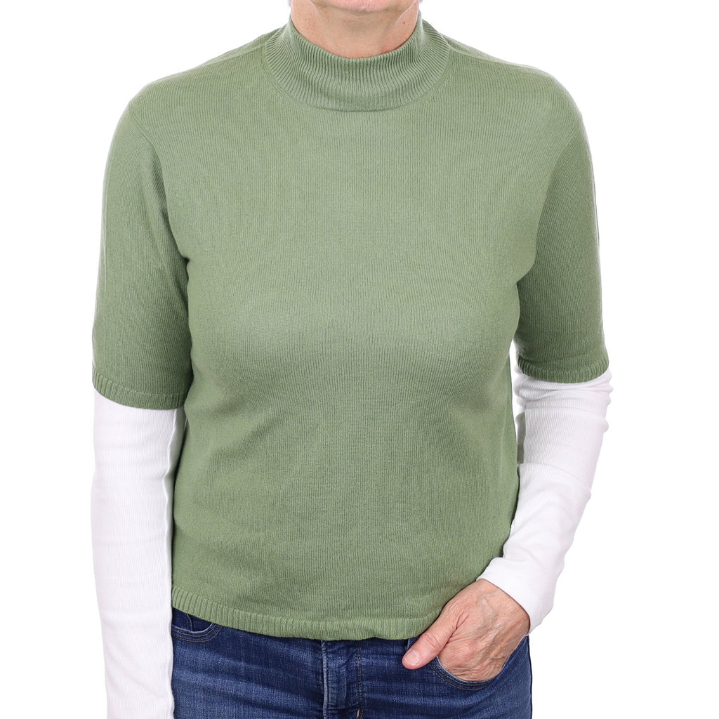 Everglade Green Cashmere Short Sleeve Turtleneck Jumper Medium
