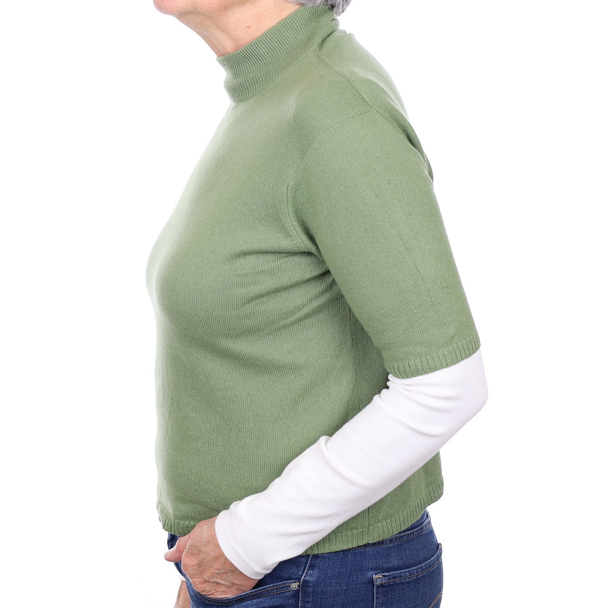 Everglade Green Cashmere Short Sleeve Turtleneck Jumper Medium