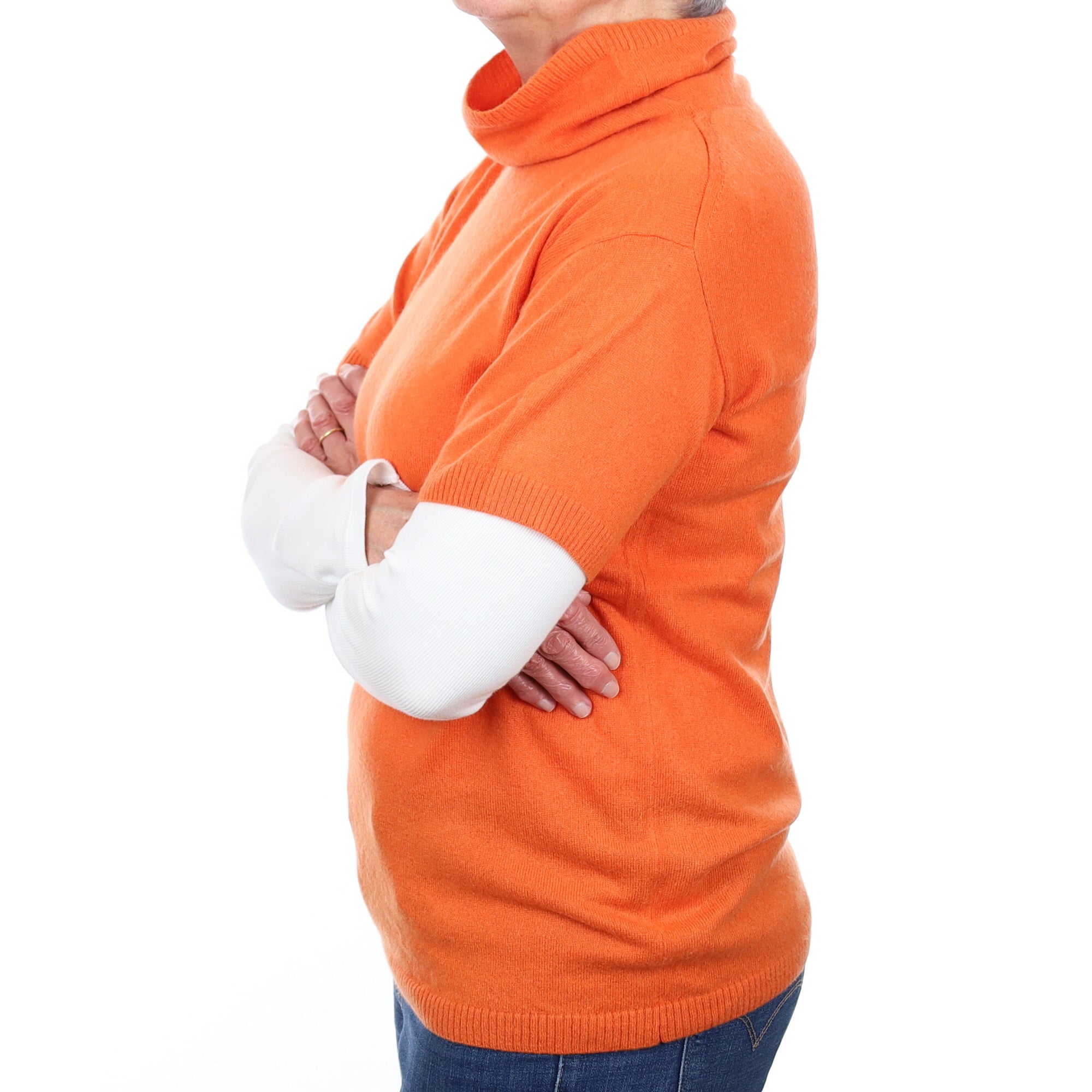 Tangerine Orange Cashmere Short Sleeve Funnel Neck Jumper Medium