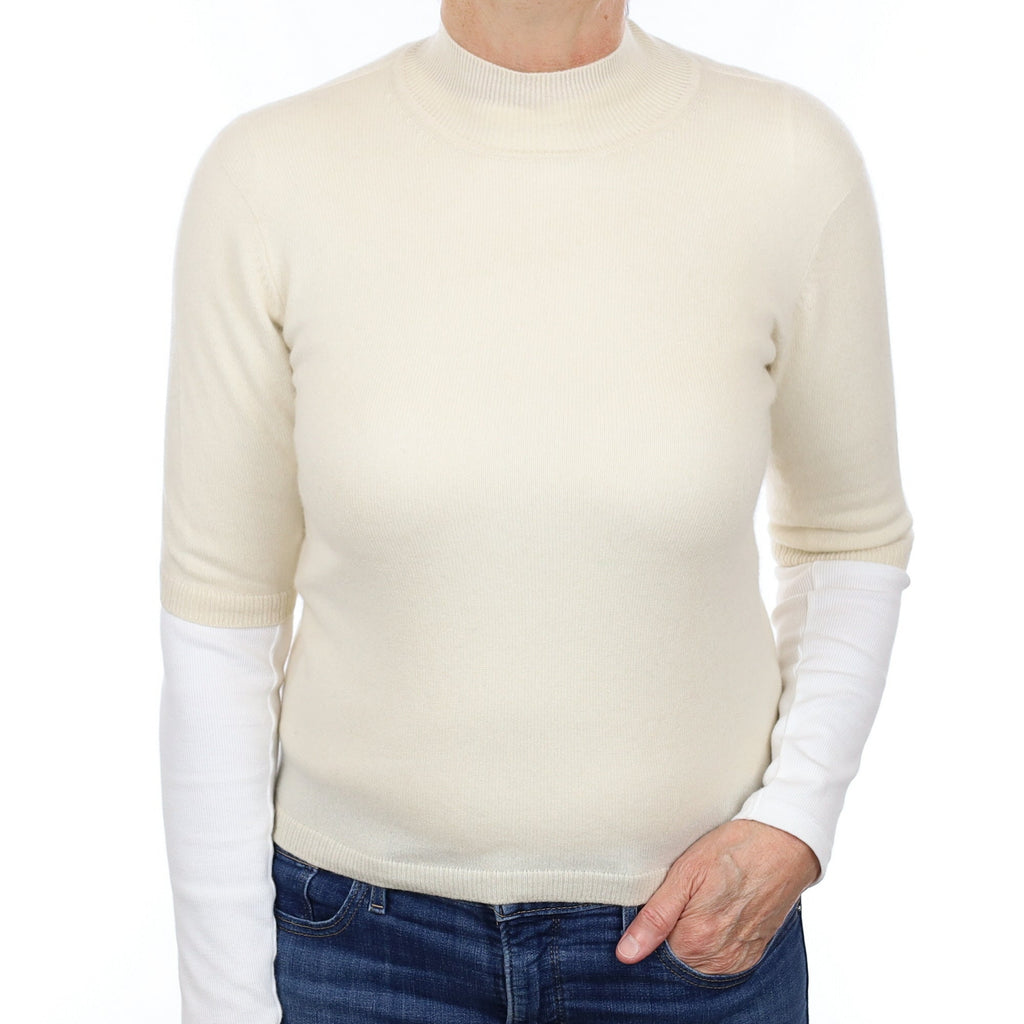 Vanilla Cream Cashmere Short Sleeved  Turtleneck Jumper Medium