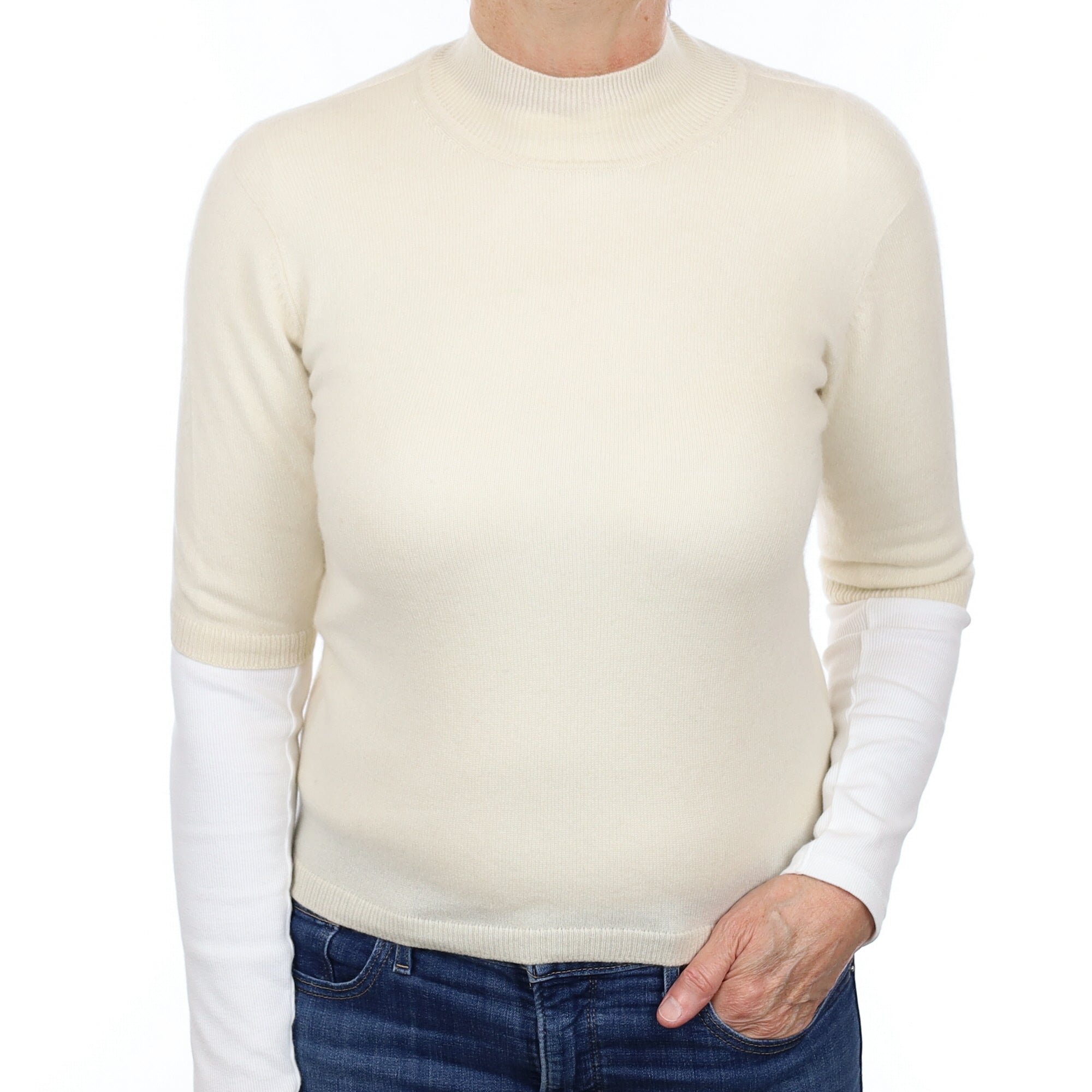 Vanilla Cream Cashmere Short Sleeved  Turtleneck Jumper Medium