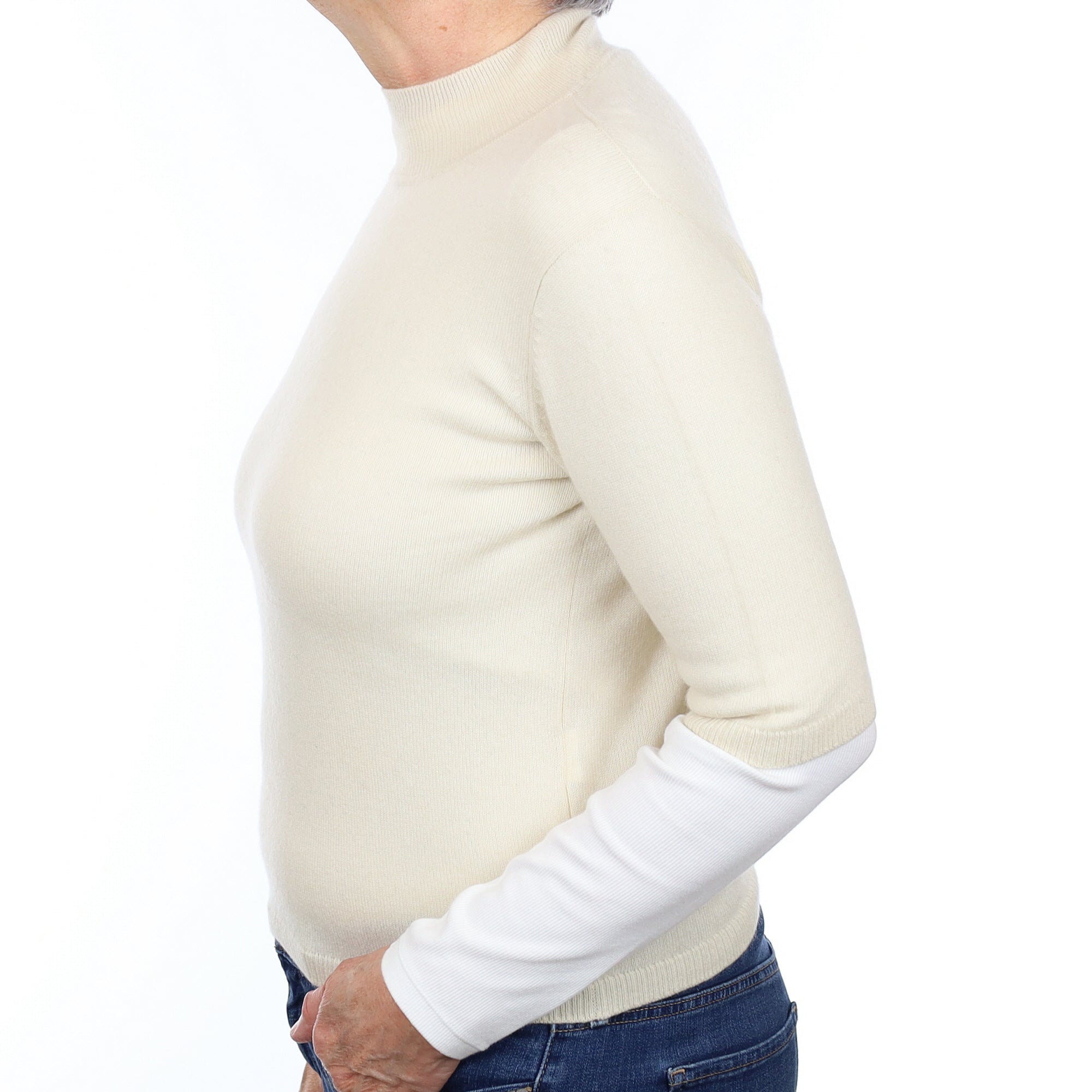 Vanilla Cream Cashmere Short Sleeved  Turtleneck Jumper Medium