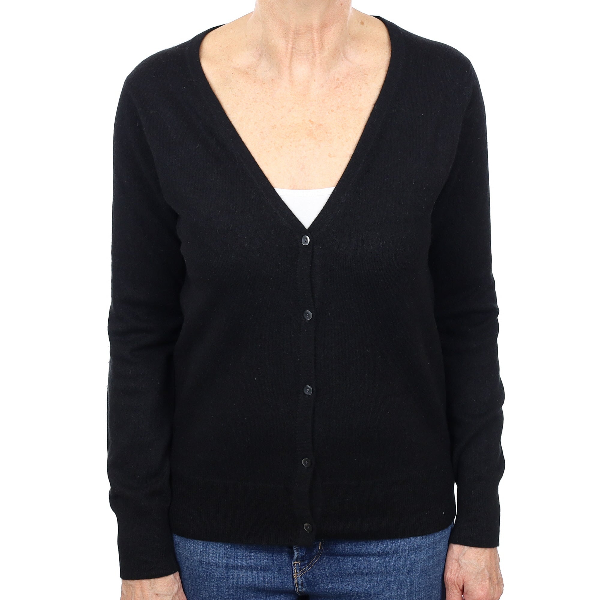 Black Cashmere V Neck Cardigan Medium