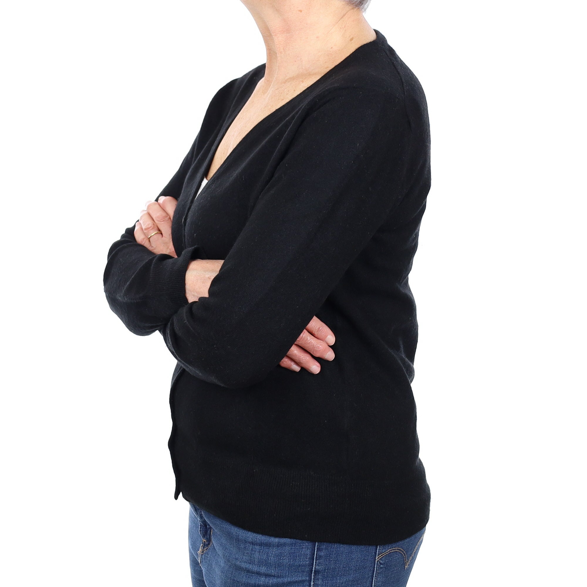 Black Cashmere V Neck Cardigan Medium