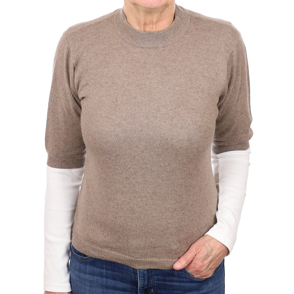 Mocha Brown Cashmere 3/4 Sleeve Turtle Neck Jumper Medium