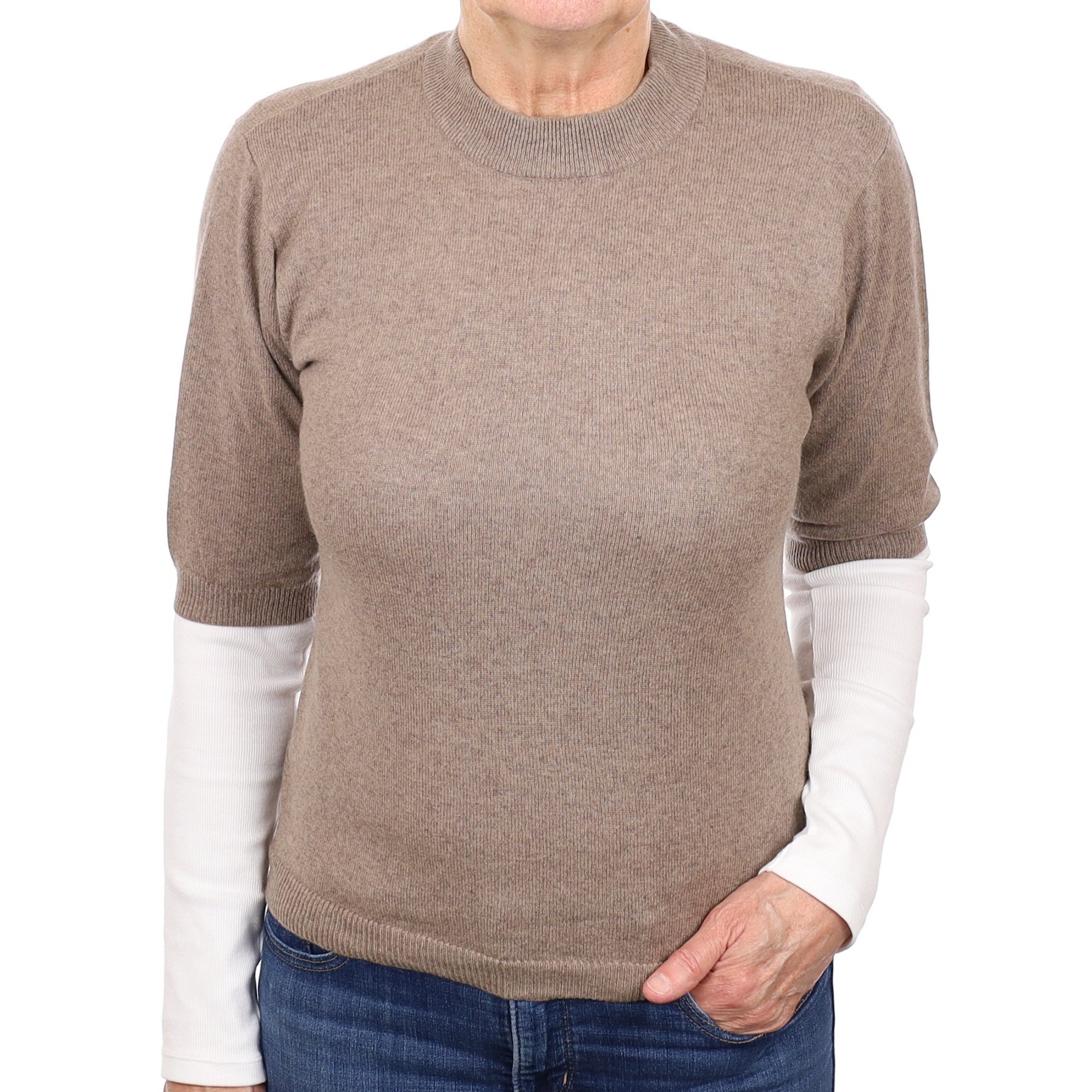 Mocha Brown Cashmere 3/4 Sleeve Turtle Neck Jumper Medium