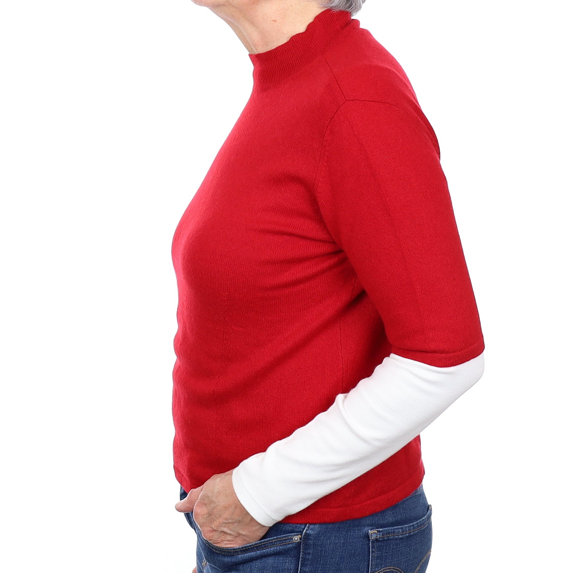 Berry Red Cashmere Short Sleeve Turtleneck Jumper Medium