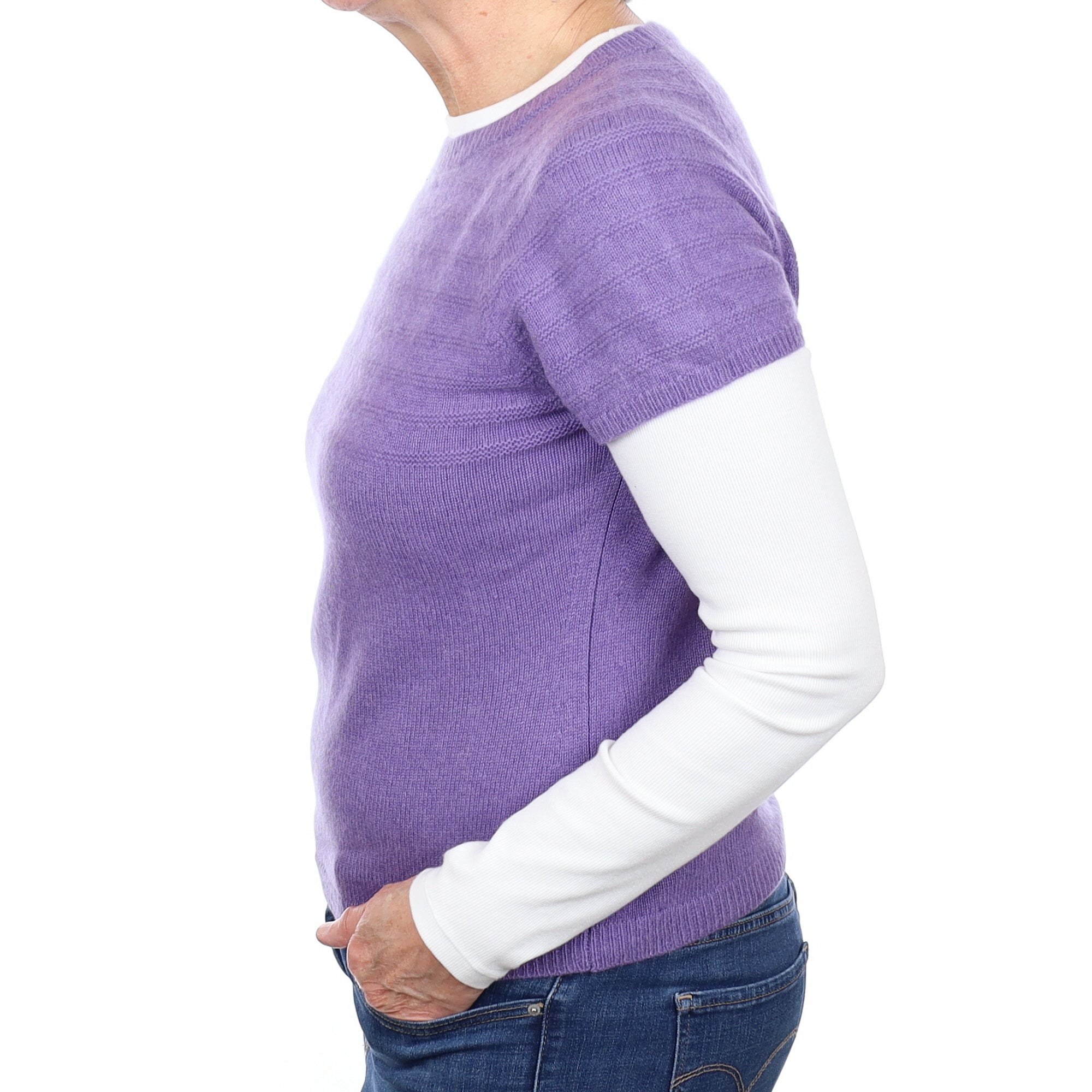 Deep Lavender Cashmere Short Sleeve Crew Neck Jumper Medium