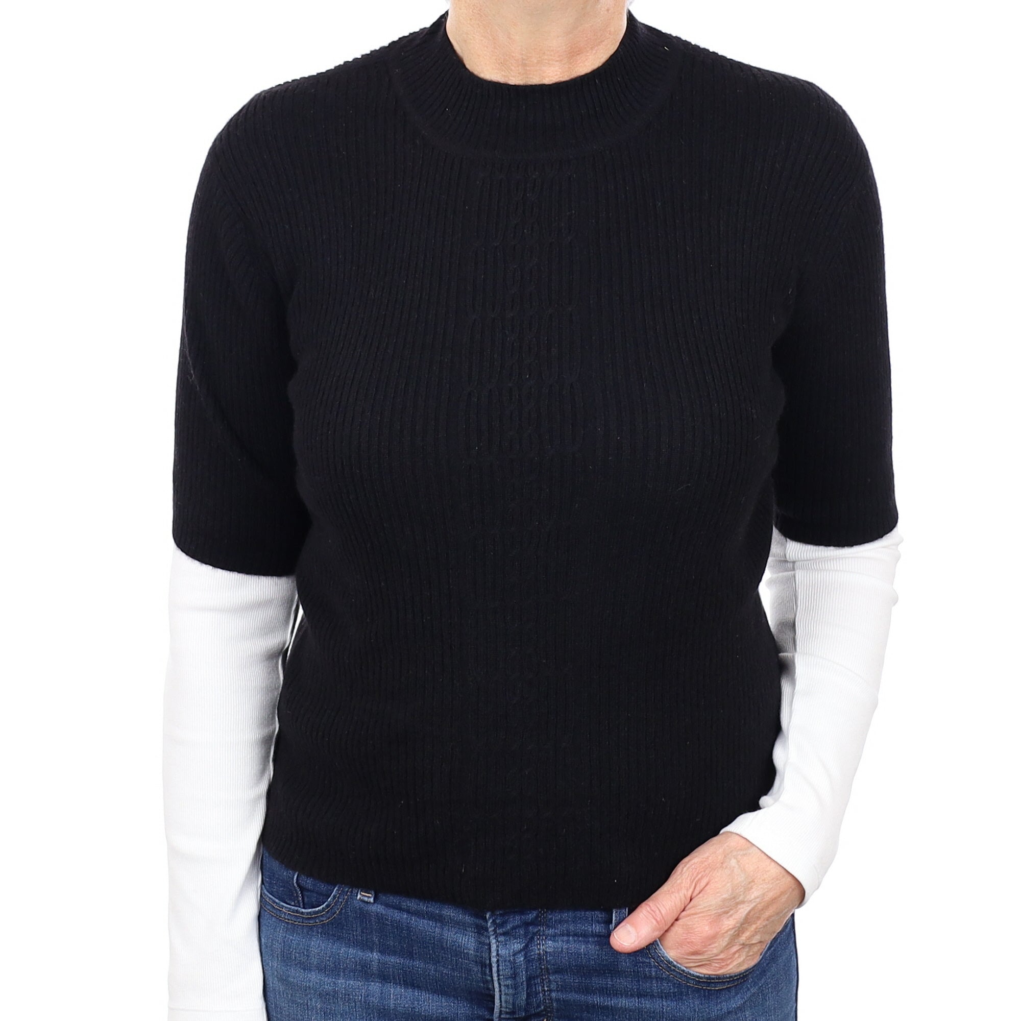 Black Rib Cashmere Short Sleeve Turtleneck Jumper Medium