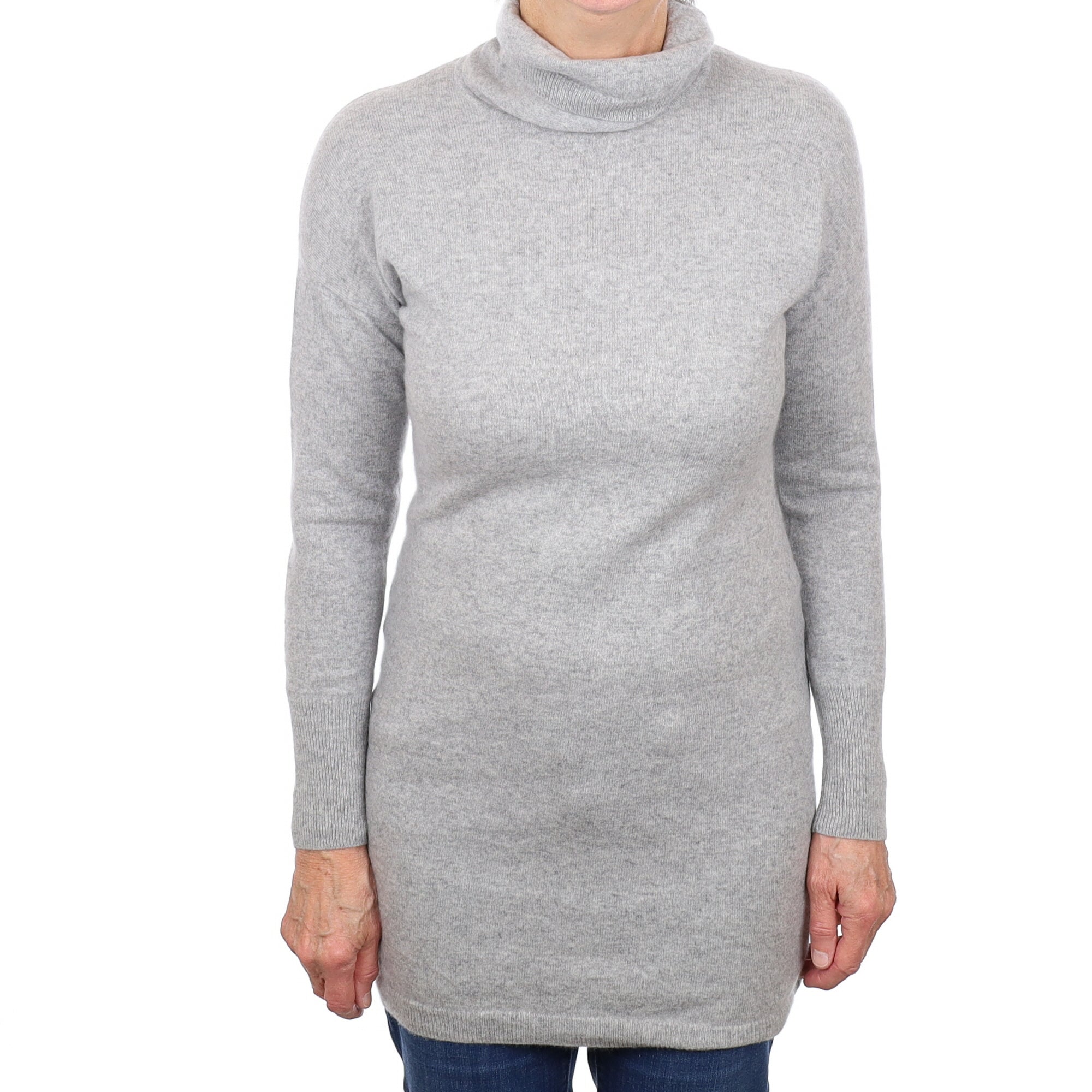 Smoke Grey Cashmere Longline Polo Neck Jumper Medium