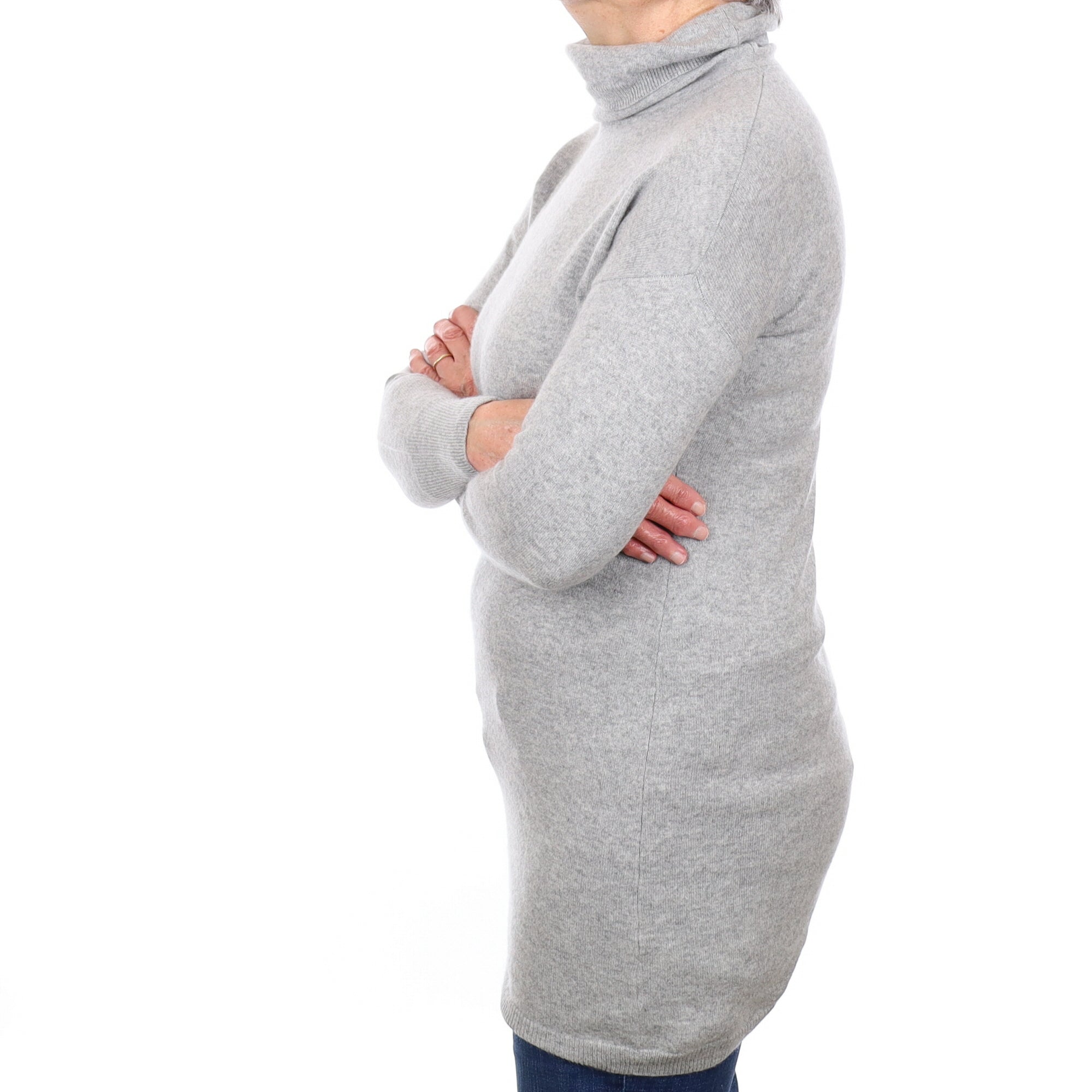 Smoke Grey Cashmere Longline Polo Neck Jumper Medium
