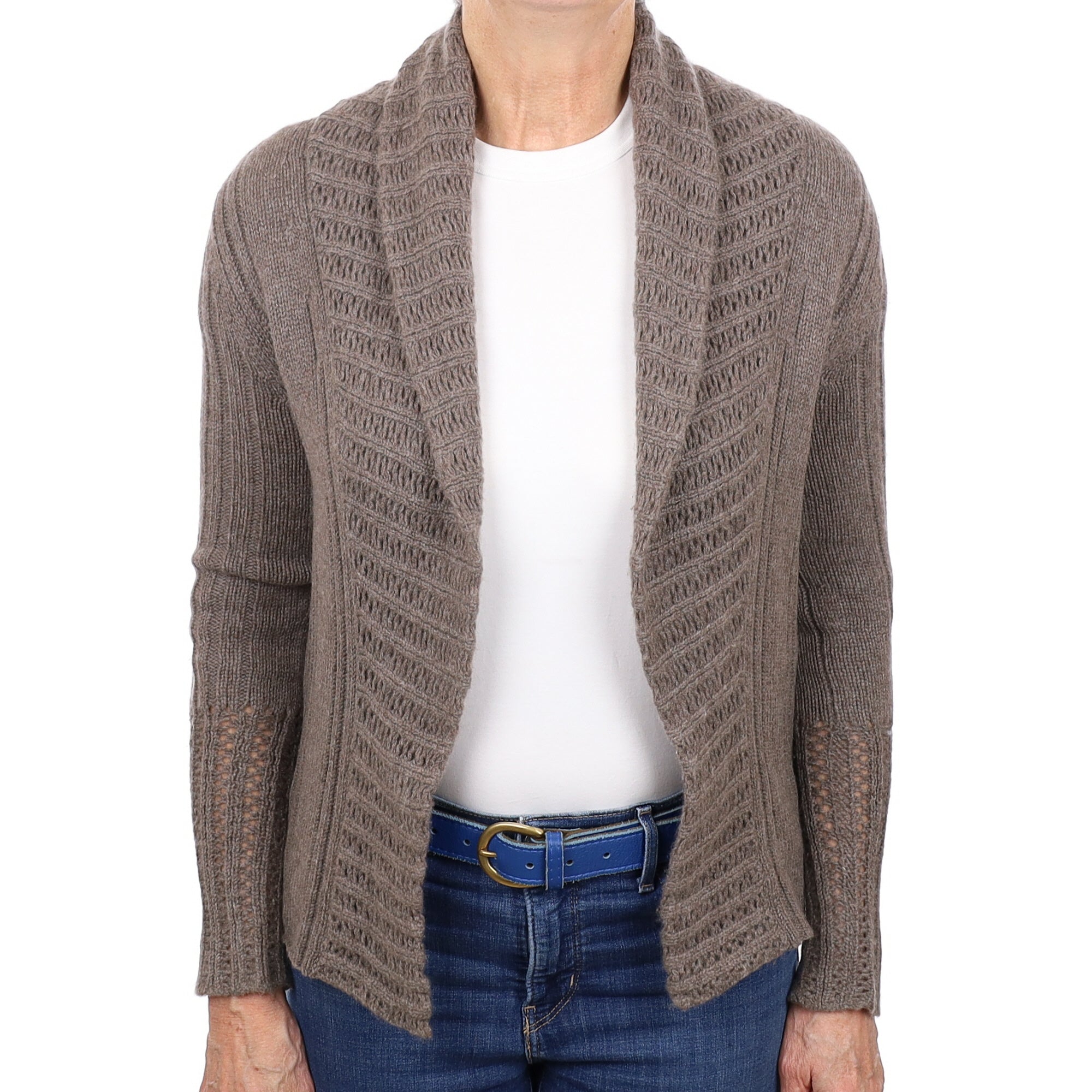 Donkey Brown Textured Cashmere Edge to Edge Cardigan Medium