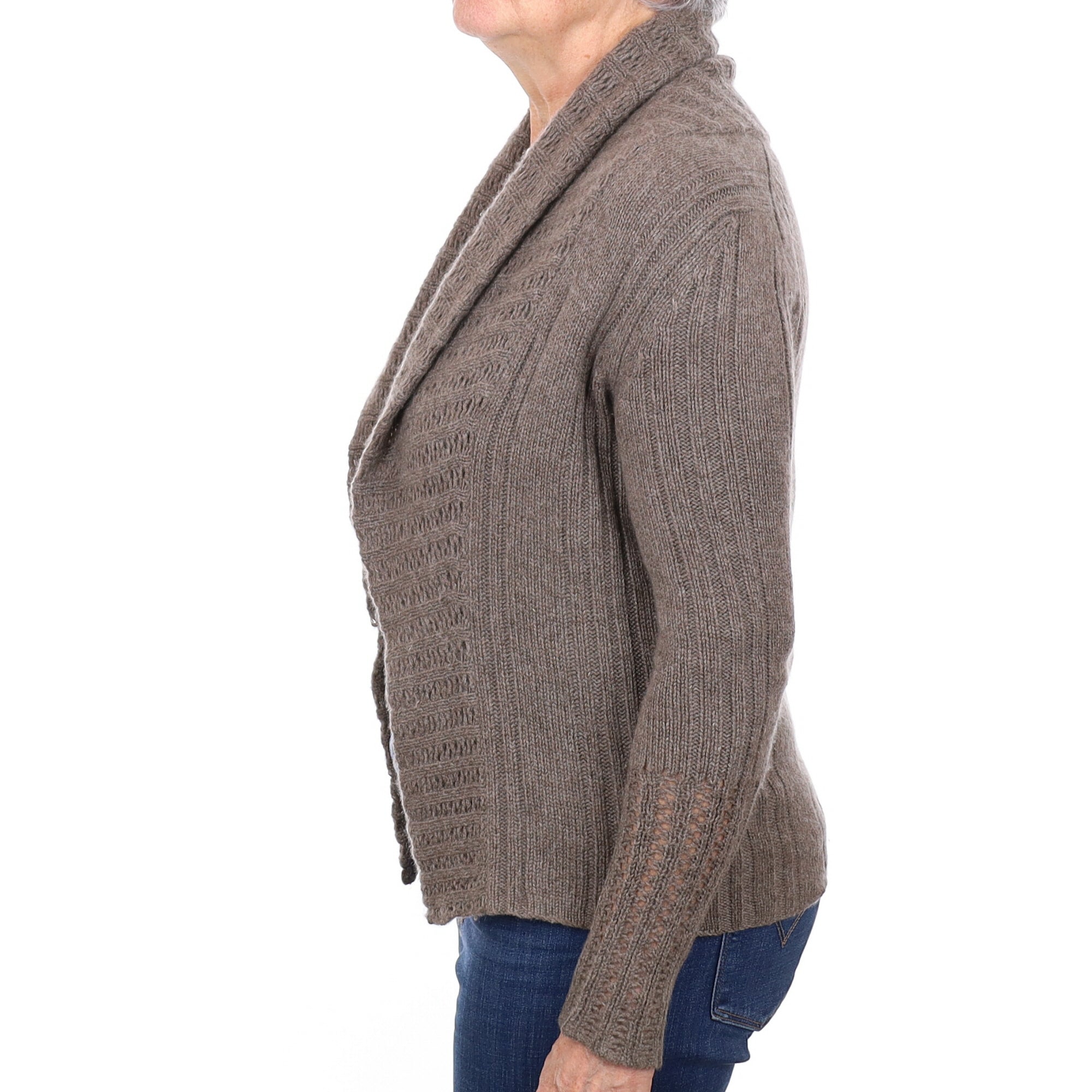Donkey Brown Textured Cashmere Edge to Edge Cardigan Medium