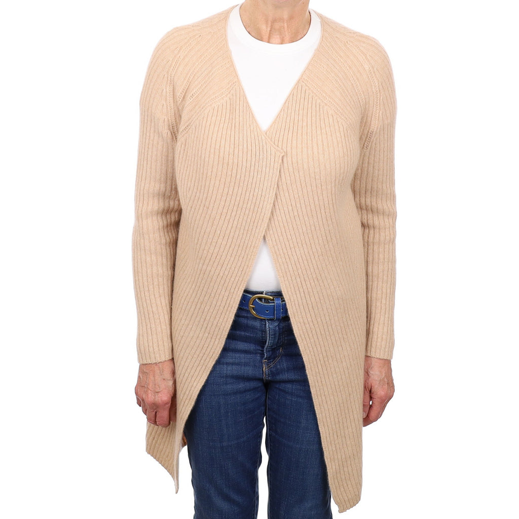 Buff Rib Cashmere Longline Edge to Edge Cardigan Medium